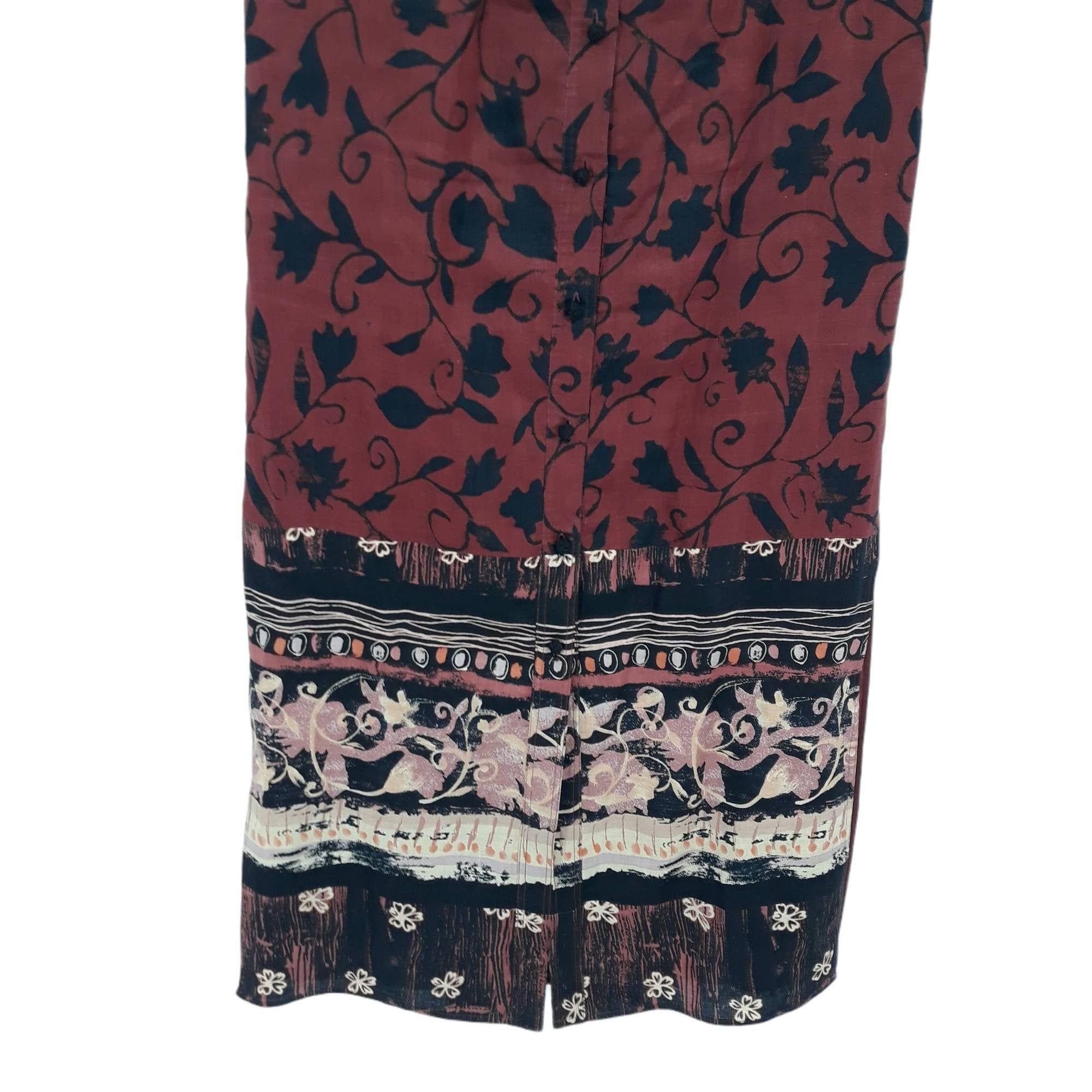 Vintage Vtg Rare Linen Maxi Hostess Dress Sz 8 Red Kimono Long Line Size M / US 6-8 / IT 42-44 - 4 Thumbnail