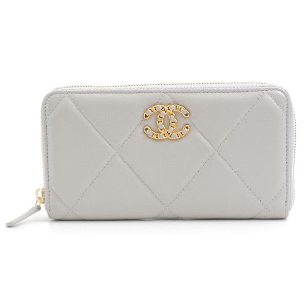 Chanel Chanel Lambskin Round Zipper Long Wallet Gray Leather Long Wallet 31-73363 in Great Condition