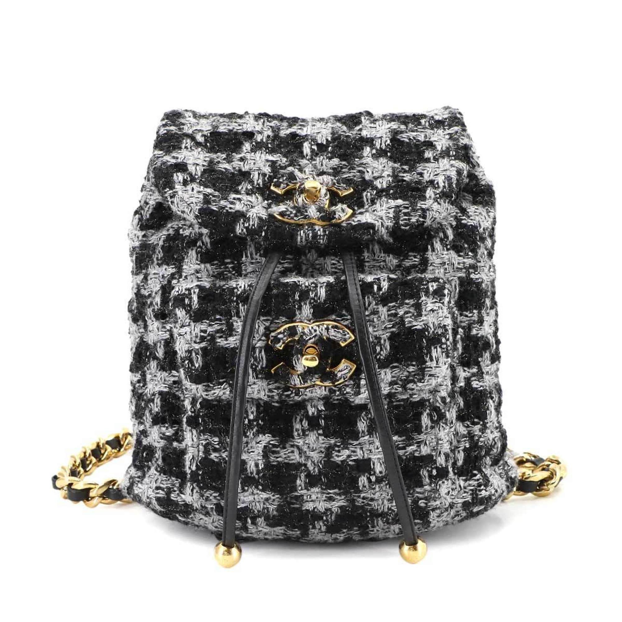 Chanel CHANEL Coco Mark Chain Backpack in Tweed, Leather, and Black/Gray Size ONE SIZE - 1 Thumbnail