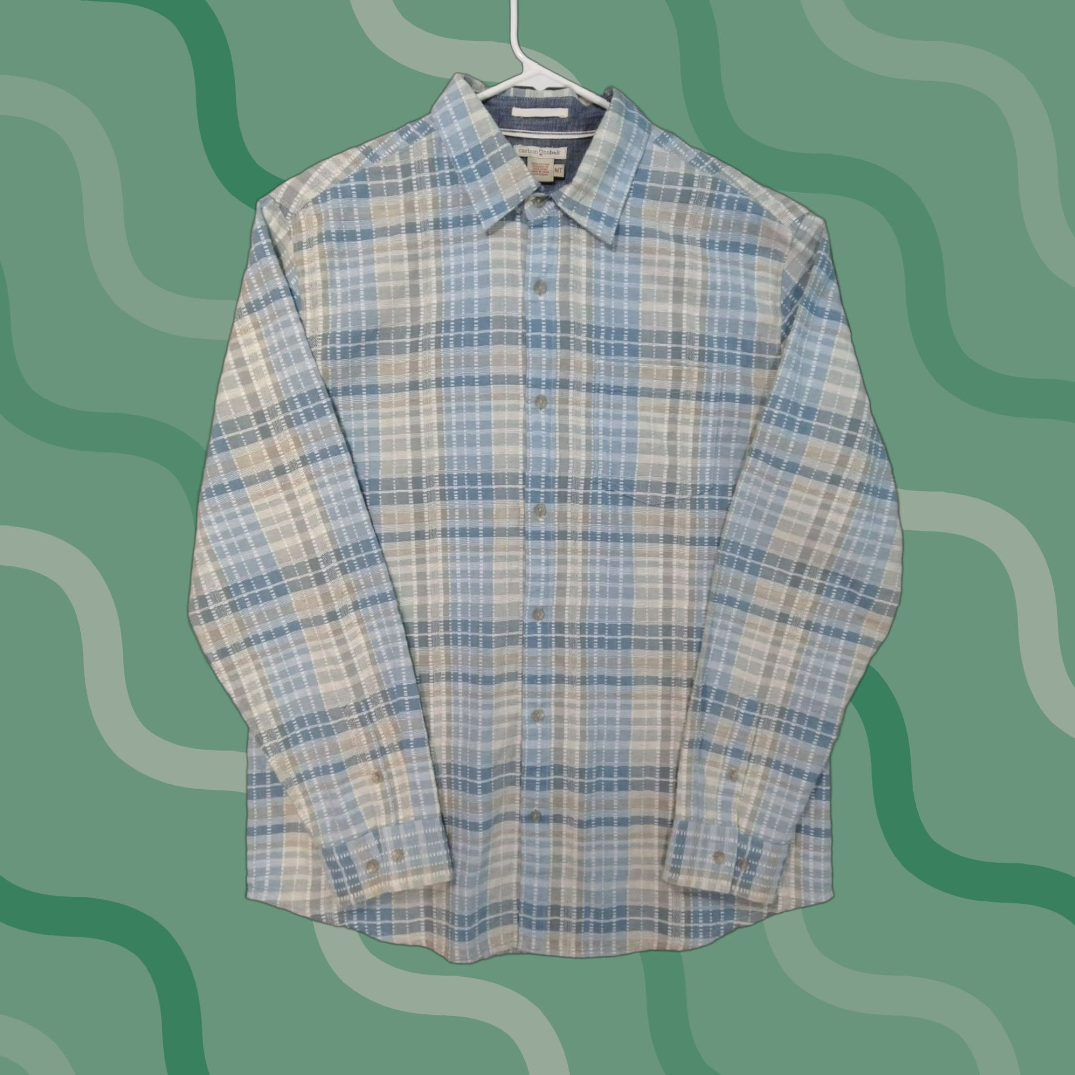 Carbon2Cobalt VINTAGE Carbon 2 Cobalt Shirt Mens MT Blue Plaid Button-Up Long Sleeve 46 in Chest Pockets 100% Cotton Big & Tall Mens Regular Fit Size US M / EU 48-50 / 2 - 1 Thumbnail