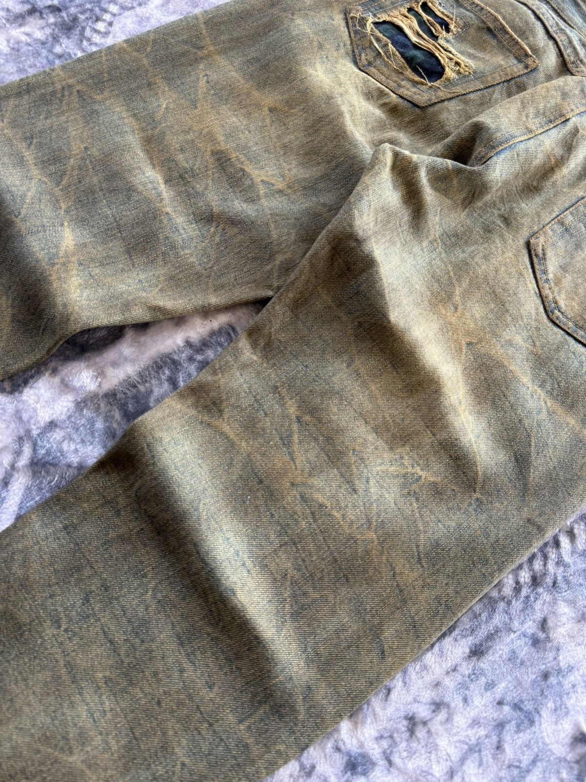 Le Grande Bleu (L.G.B.) 2000s Distressed Mud Wash Check plaid Patched Japanase Jeans Size US 29 - 14 Thumbnail