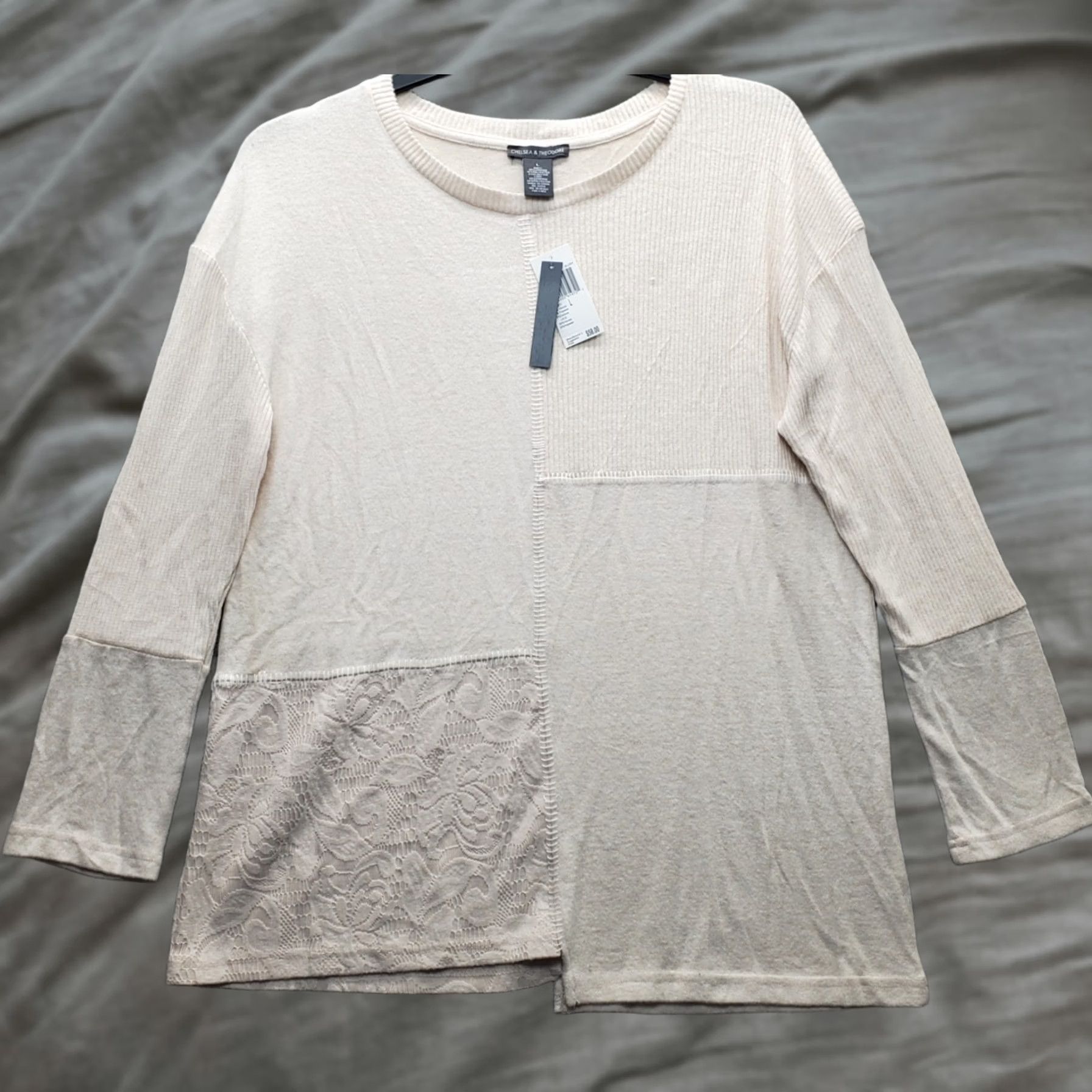 Vintage Chelsea & Theodore Tunic Top Womens L Tan Fuzzy Blush Long Sleeve Round Neck Shirt Size L / US 10 / IT 46 - 1 Thumbnail