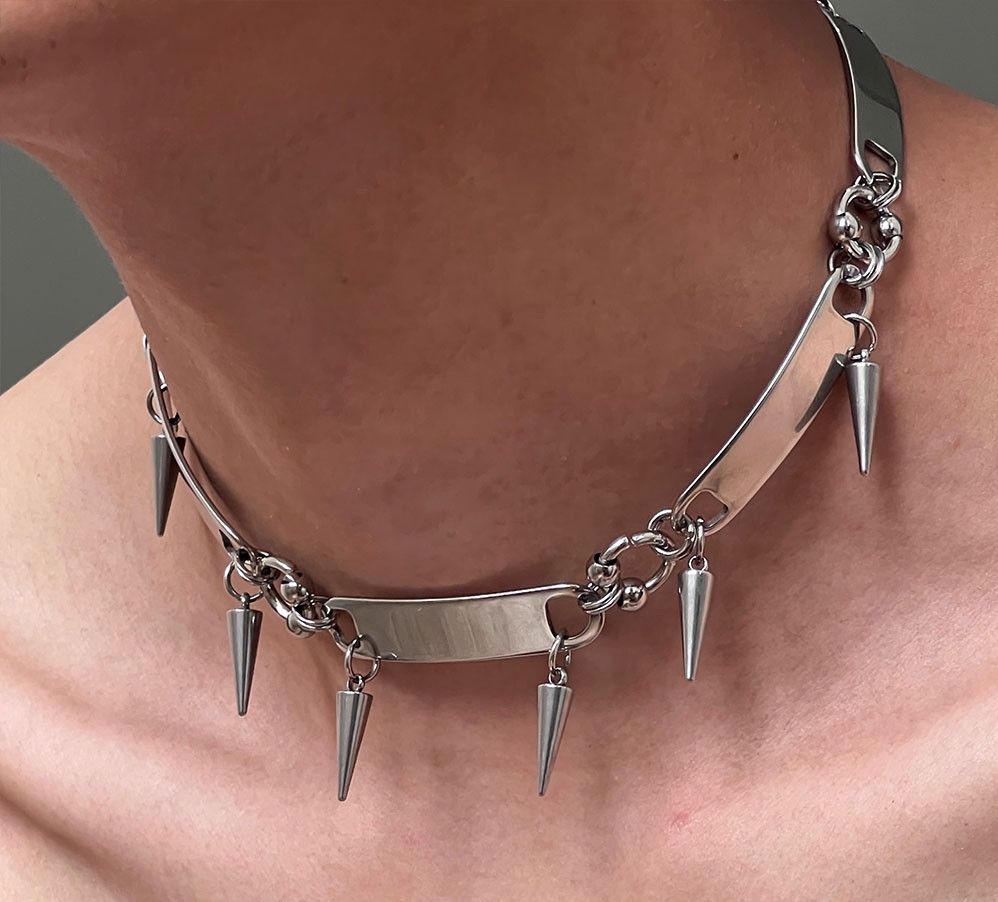 Jewelry Titanium Steel Rivet Choker Necklace Size ONE SIZE - 1 Thumbnail