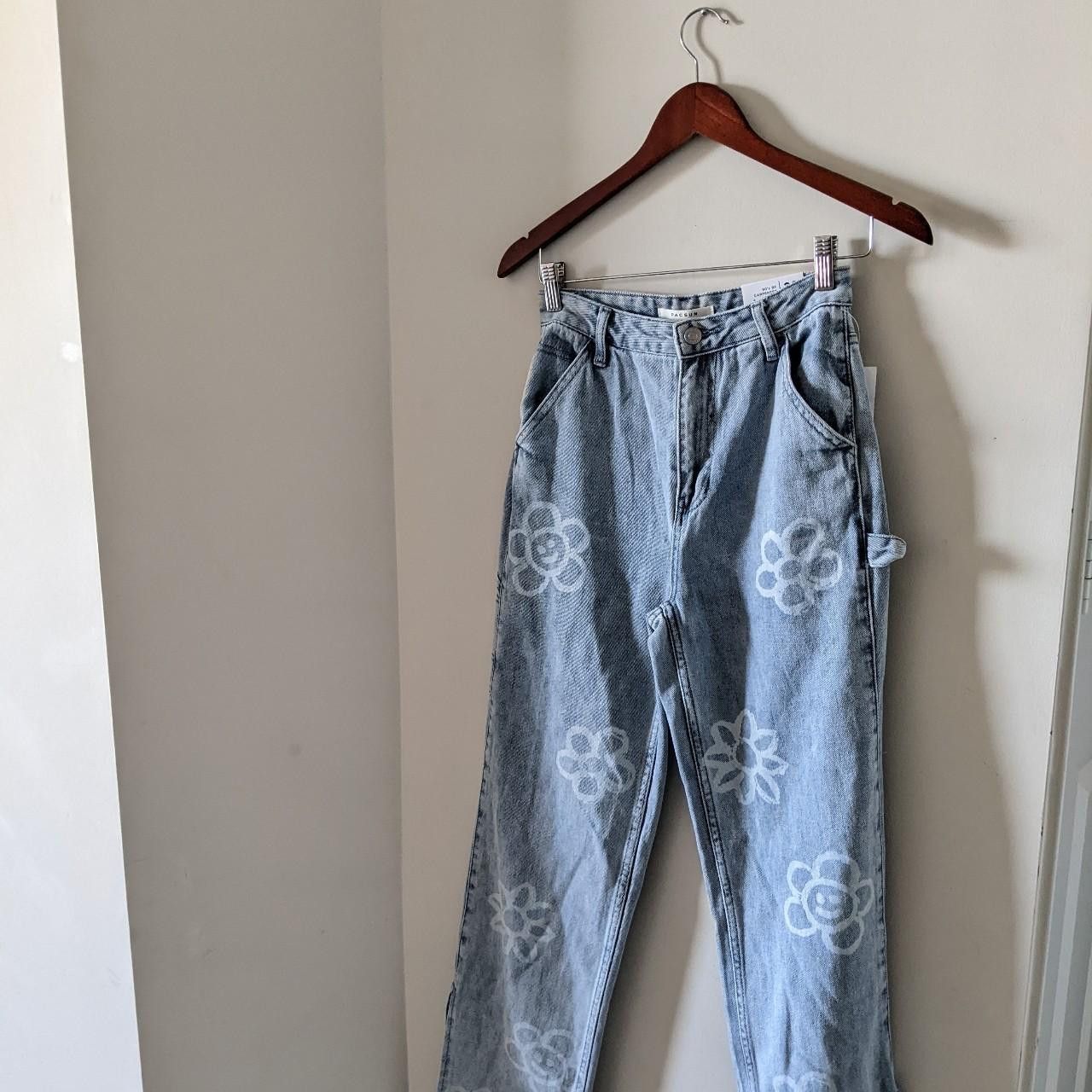 Pacsun PACSUN 90's BF Carpenter Denim Jeans with Printed Flowers Size 25" / US 0 / IT 36 - 4 Thumbnail