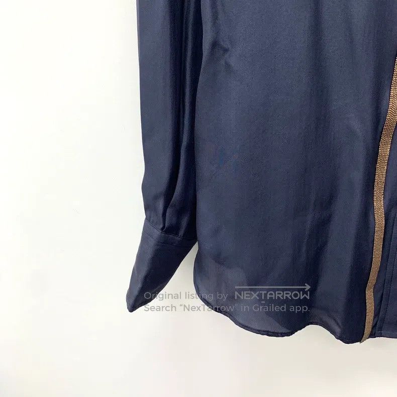 Brunello Cucinelli Brunello Cucinelli Dark blue silk single-breasted long-sle Size M / US 6-8 / IT 42-44 - 4 Thumbnail