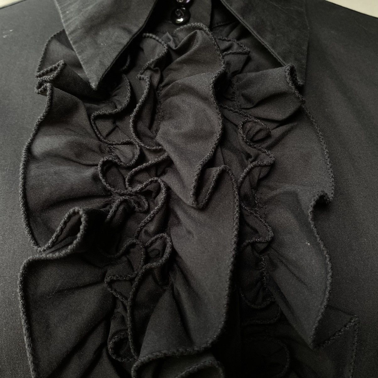 Max Mara Max Mara Black Fitted Cotton Ruffle Collar Shirt Size M / US 6-8 / IT 42-44 - 12 Thumbnail