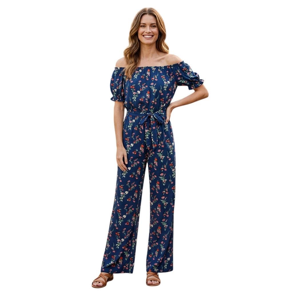 Other Kingston Grey Navy Floral Off-The-Shoulder Jumpsuit, XXS Size 24" / US 00 / IT 34 - 1 Thumbnail