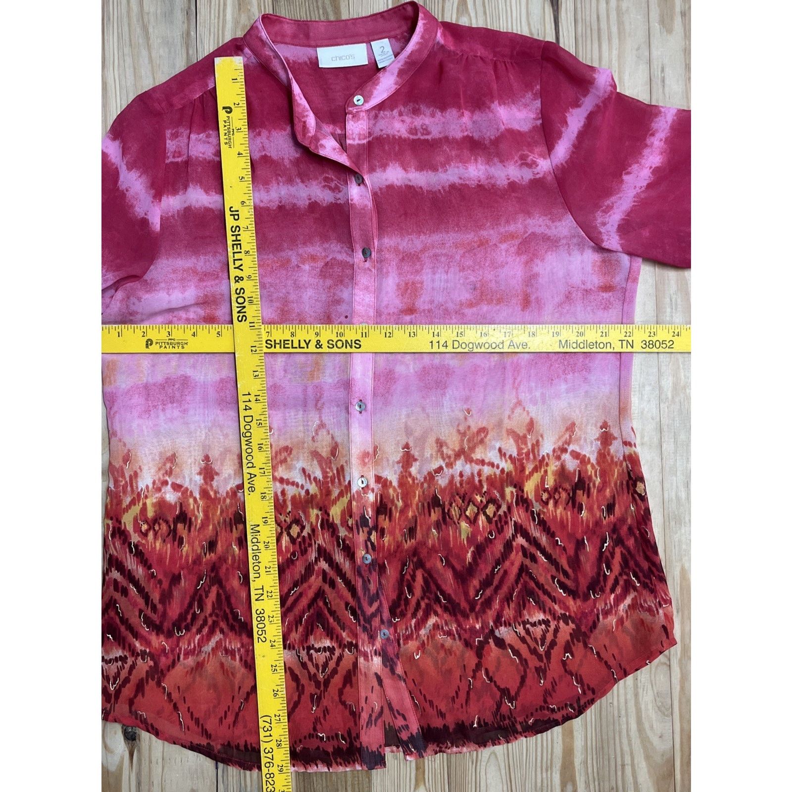 Chicos Chico's Top 2 Women's S Pink Orange Red Sheer Blouse Size XS / US 0-2 / IT 36-38 - 6 Thumbnail