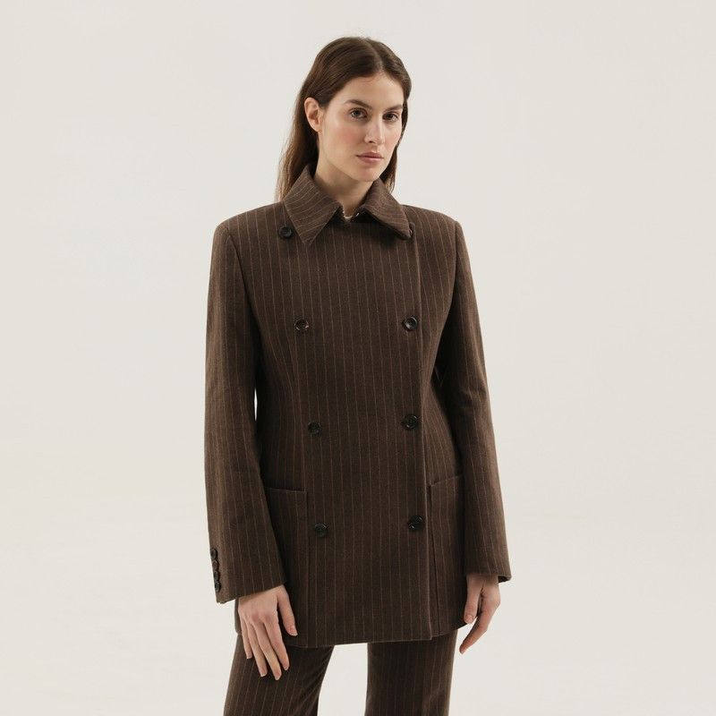 1989 STUDIO 1989 Studio Brown Double-Breasted Striped Blazer Size S / US 4 / IT 40 - 1 Thumbnail