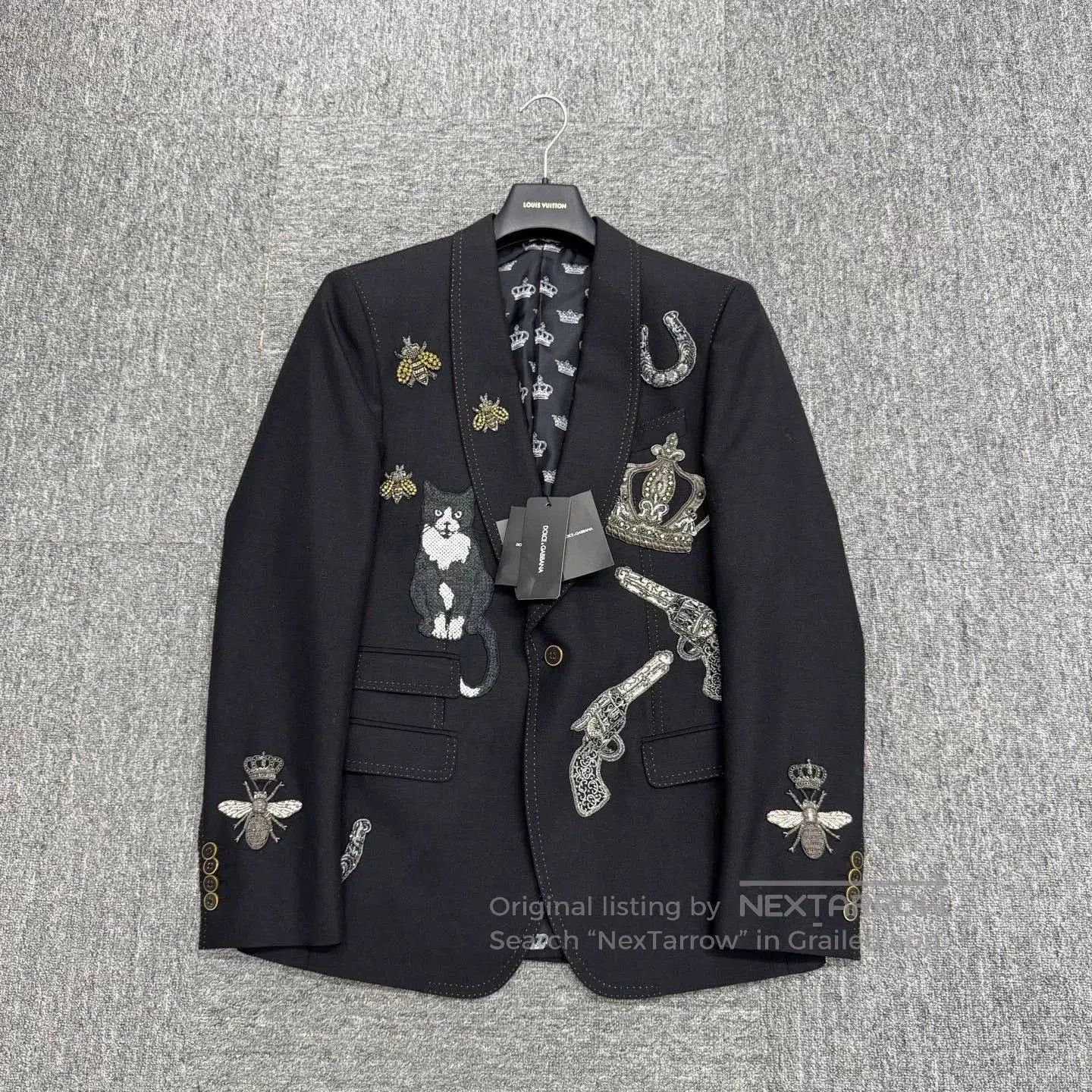 Dolce & Gabbana black embroidered wool suit jacket. Size US L / EU 52-54 / 3 - 1 Thumbnail