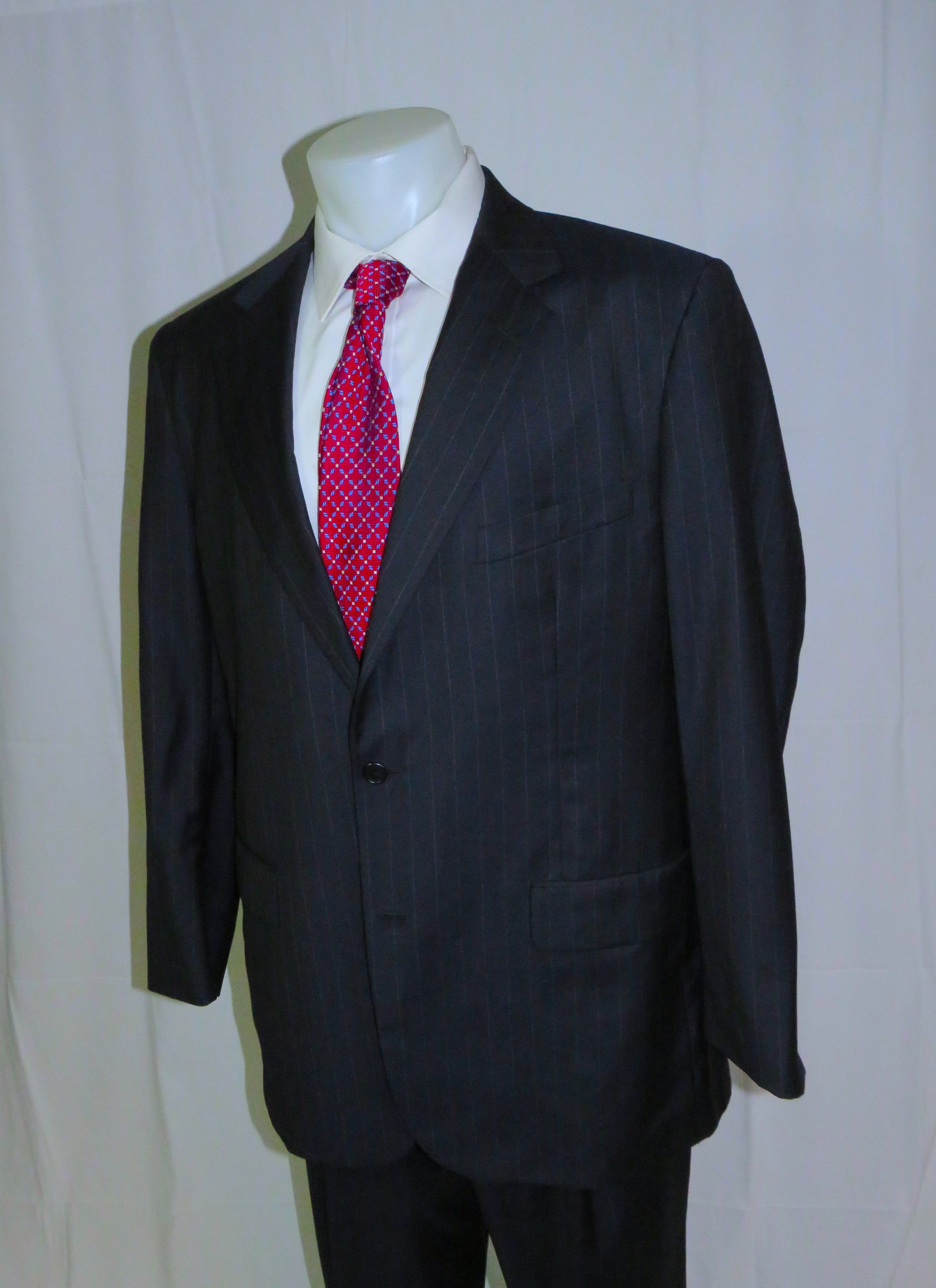 Golden Fleece Loro Piana Navy Striped Two Button Suit 45L