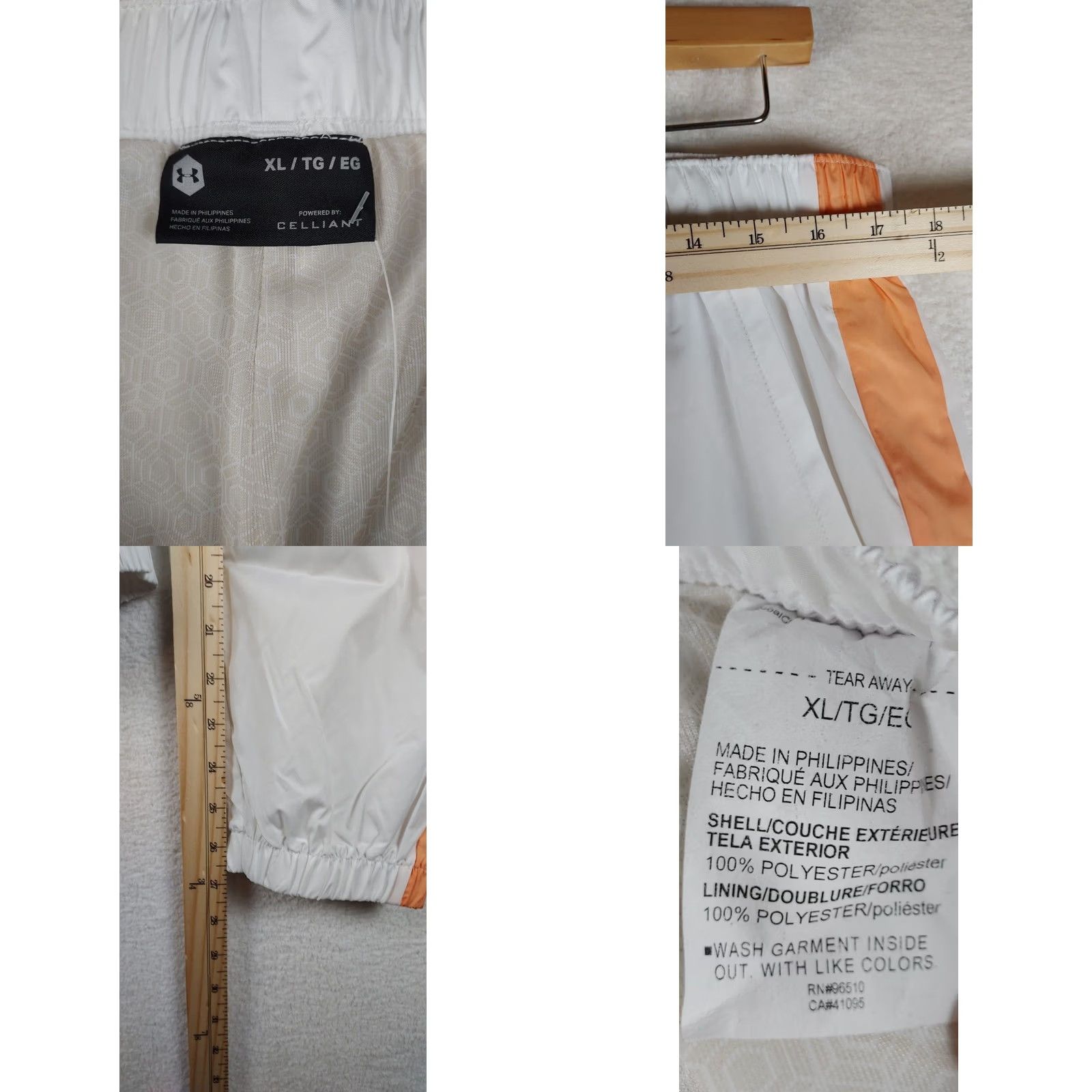 Under Armour VINTAGE Under Armour UA Rush Woven Pants Womens XL White Orange Athletic Track Jogg Size 40" / US 18 - 8 Thumbnail