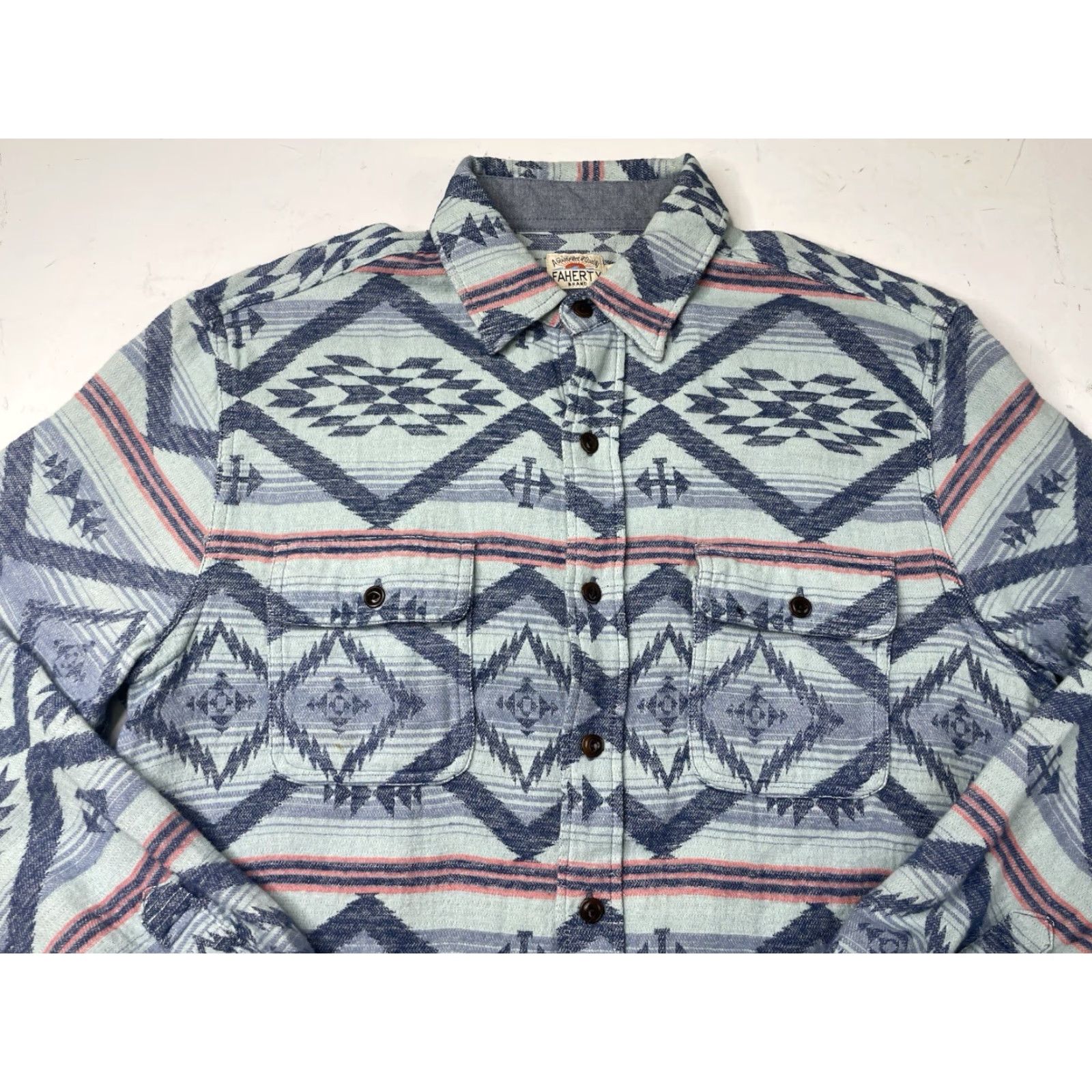 Faherty Faherty Shirt Mens S Aztec Geometric Cotton Flannel Button Up Long Sleeve Collared Spread Pockets Multicolor Size US S / EU 44-46 / 1 - 2 Thumbnail