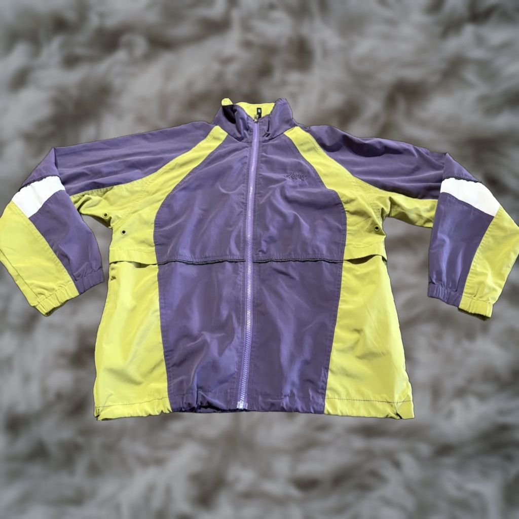 Asics VINTAGE ASICS Womens Running Windbreaker Jacket Purple Green Full Zip Vented Size M / US 6-8 / IT 42-44 - 1 Thumbnail