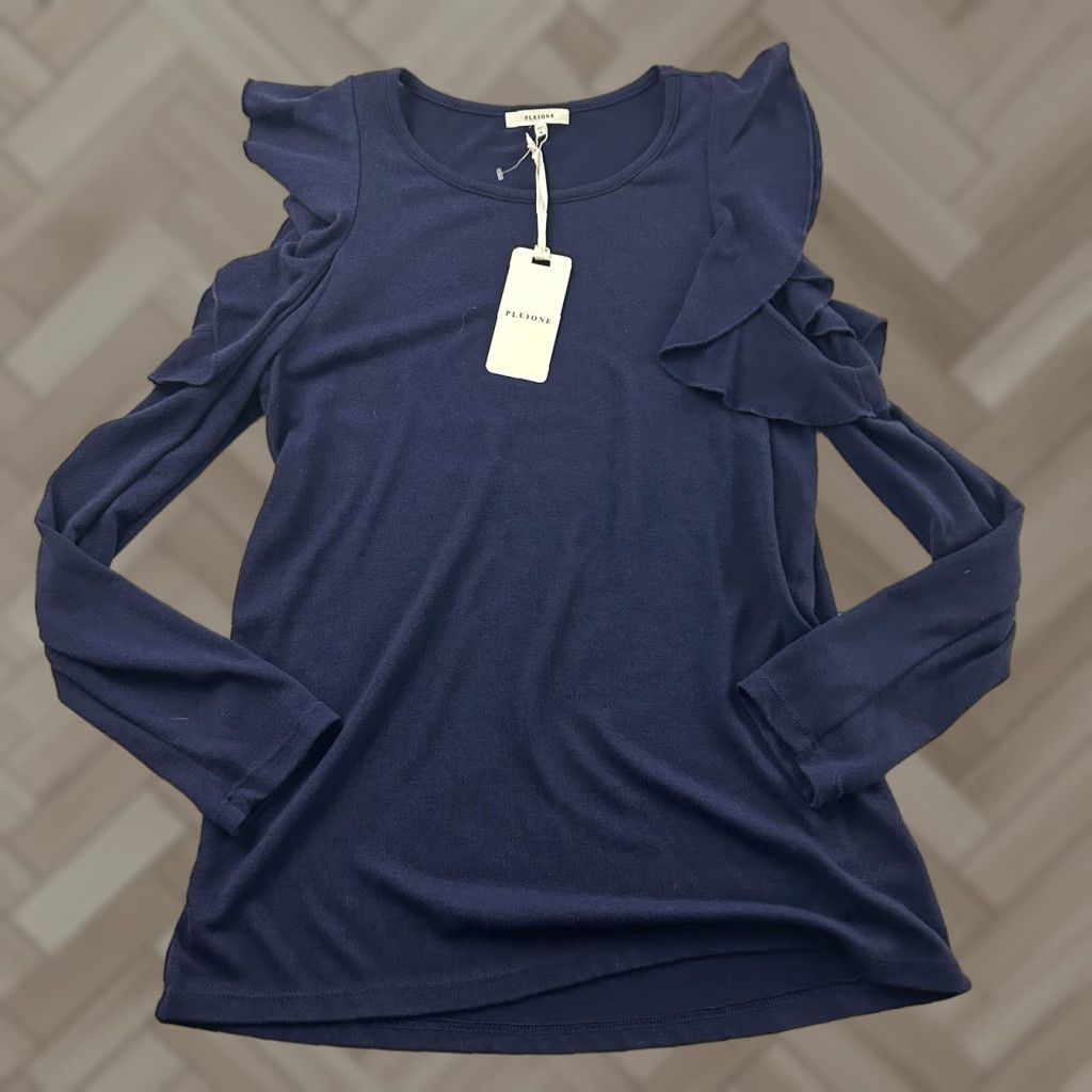 Vintage Pleione Long Sleeve Open Shoulder Ruffle Shirt Women's M Blue Size M / US 6-8 / IT 42-44 - 1 Thumbnail