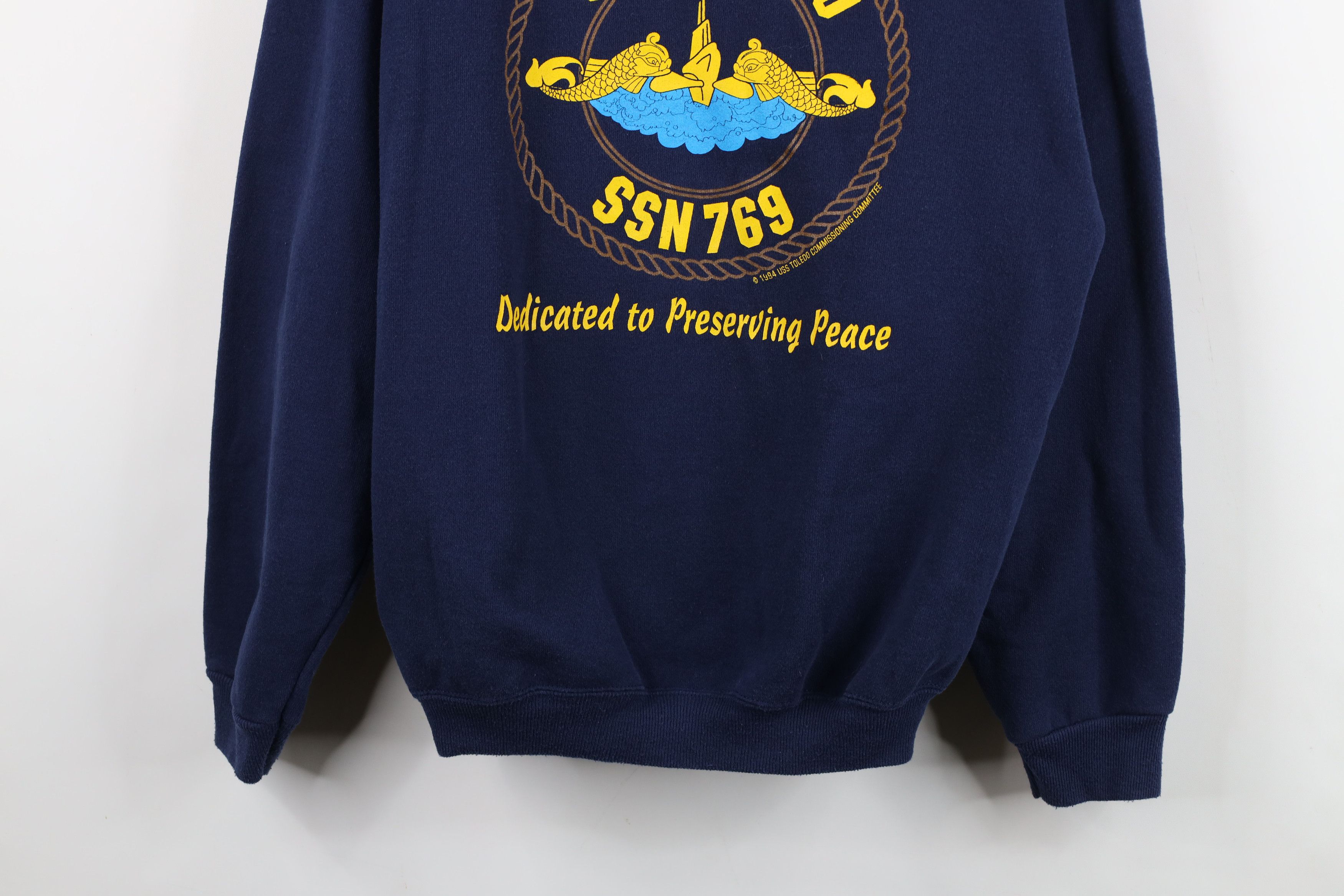 Vintage Vintage 90s Spell Out SSN 769 USS Toledo Sweatshirt Blue USA Size US L / EU 52-54 / 3 - 3 Thumbnail