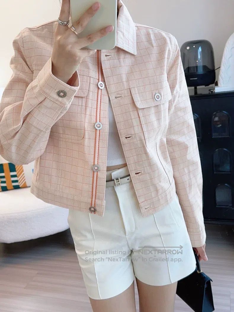 Hermes Hermes Ladies' orange checkered denim jacket Size XS / US 0-2 / IT 36-38 - 5 Thumbnail