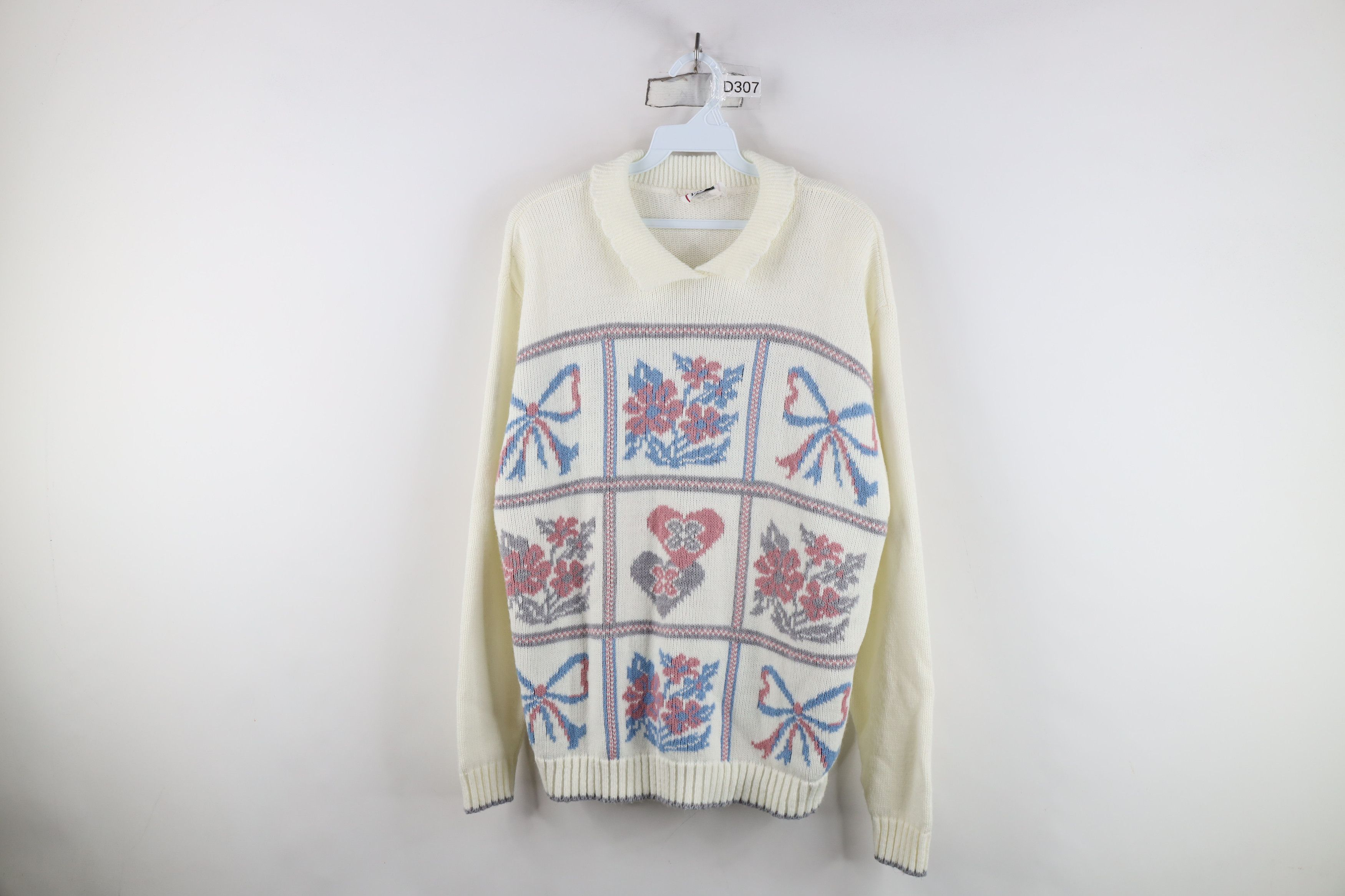 Vintage Vintage 90s Cottagecore Flower Knit Collared Sweater USA Size L / US 10 / IT 46 - 1 Thumbnail