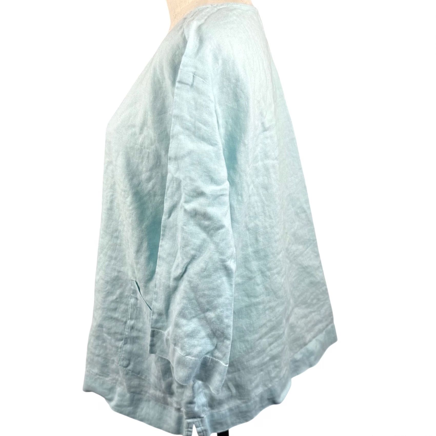 Vintage Pure Jill Linen Tunic Top Blue 3/4 Sleeve Pockets Oversized Boxy Lagenlook Women PM Size M / US 6-8 / IT 42-44 - 2 Thumbnail