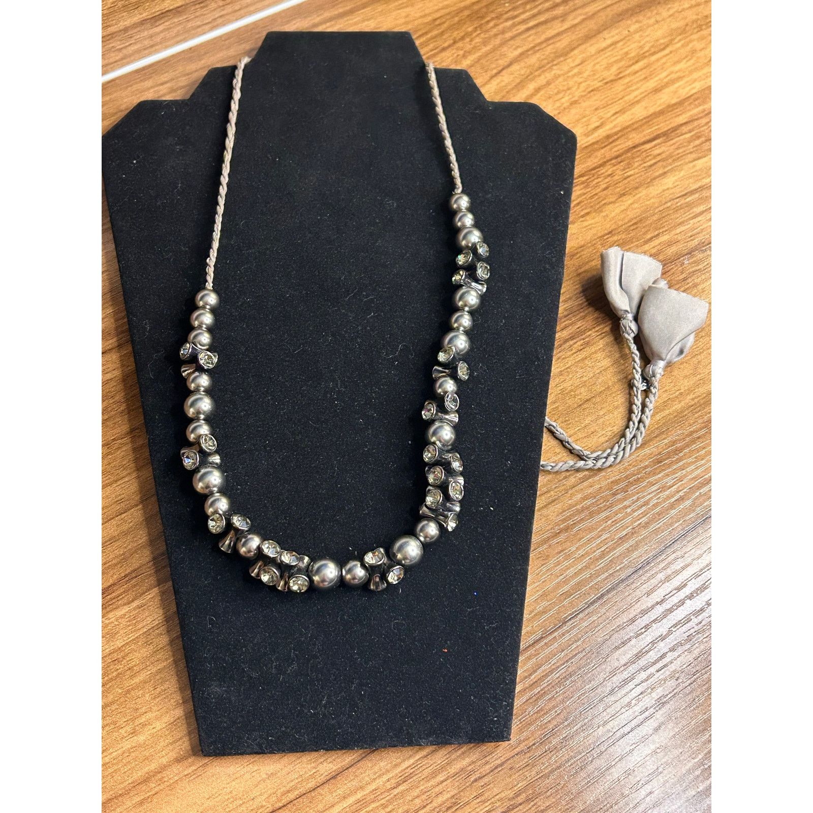 J.Crew J. Crew Hematite Tone Beads Rhinestone Braided Cord Necklace Size ONE SIZE - 1 Thumbnail