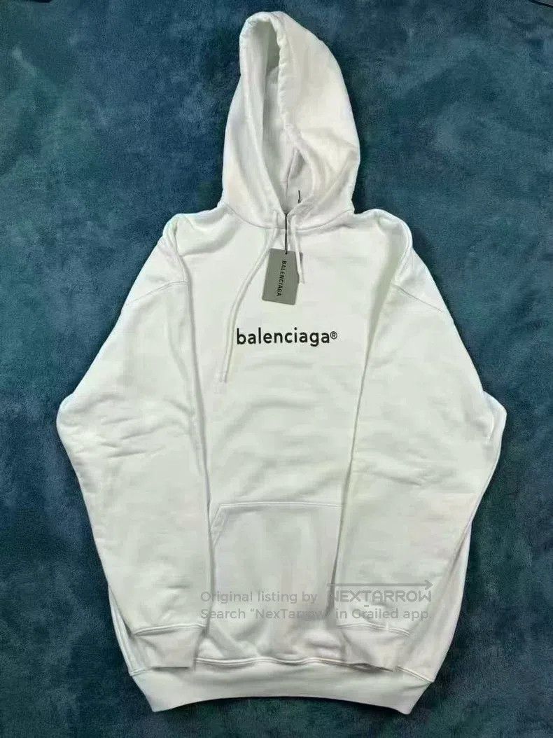 Balenciaga White Letter Logo Hoodie