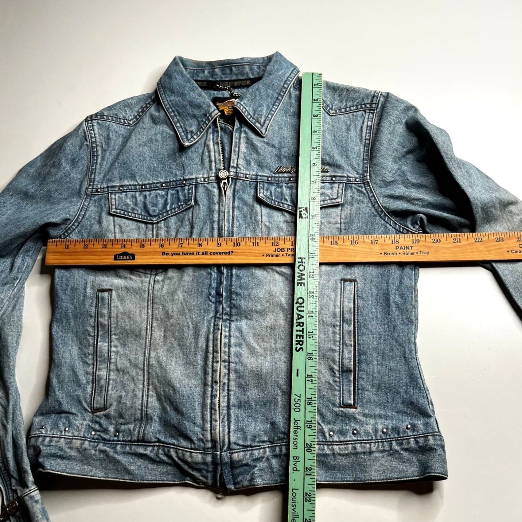 Harley Davidson Harley-Davidson Denim Jacket Blue Leather Embossed Eagle Back Medium Womens Size M / US 6-8 / IT 42-44 - 3 Thumbnail