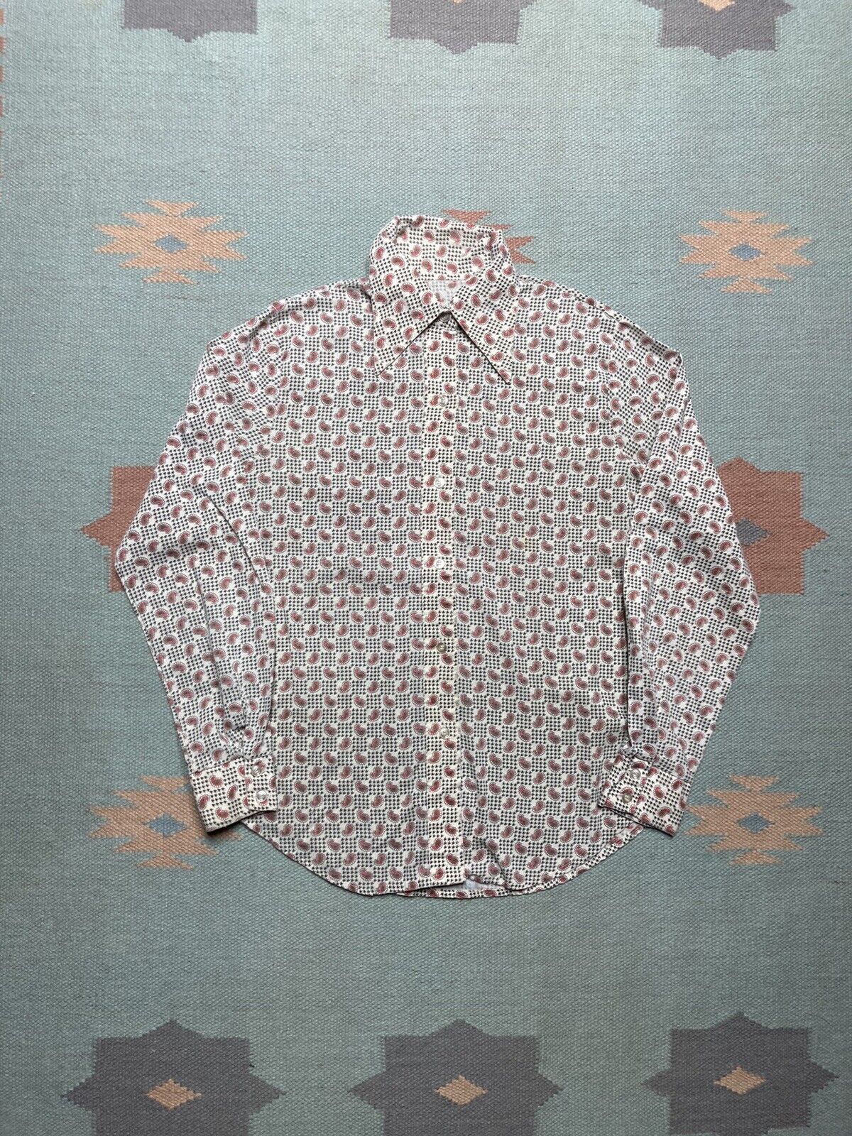 Vintage 60s button shirt paisley all over print dagger thin women M Size M / US 6-8 / IT 42-44 - 1 Thumbnail