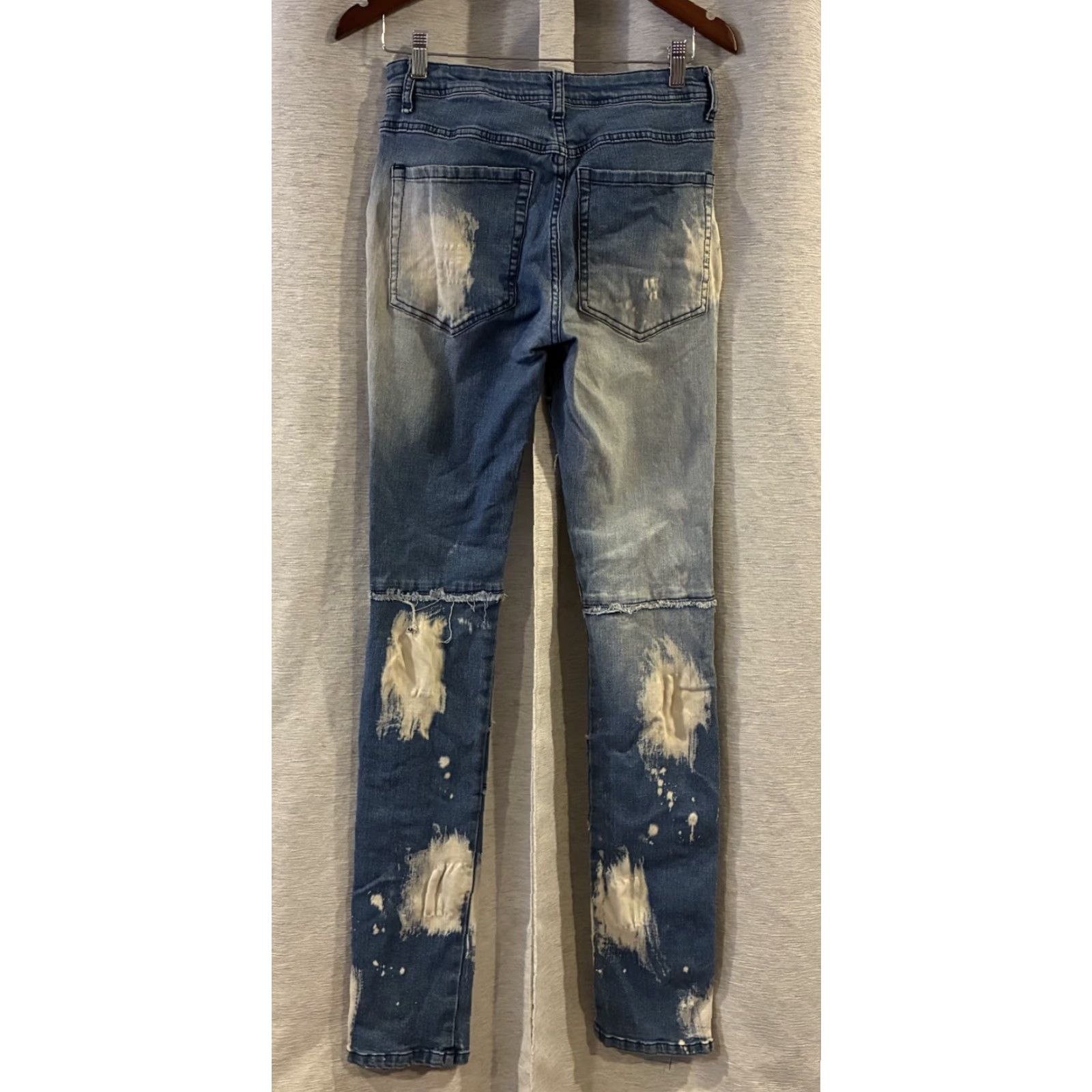 Vintage Rockstar Original Light Blue Distressed Patchwork Denim Jeans Slim 28 Men Jeans Size US 28 / EU 44 - 3 Thumbnail