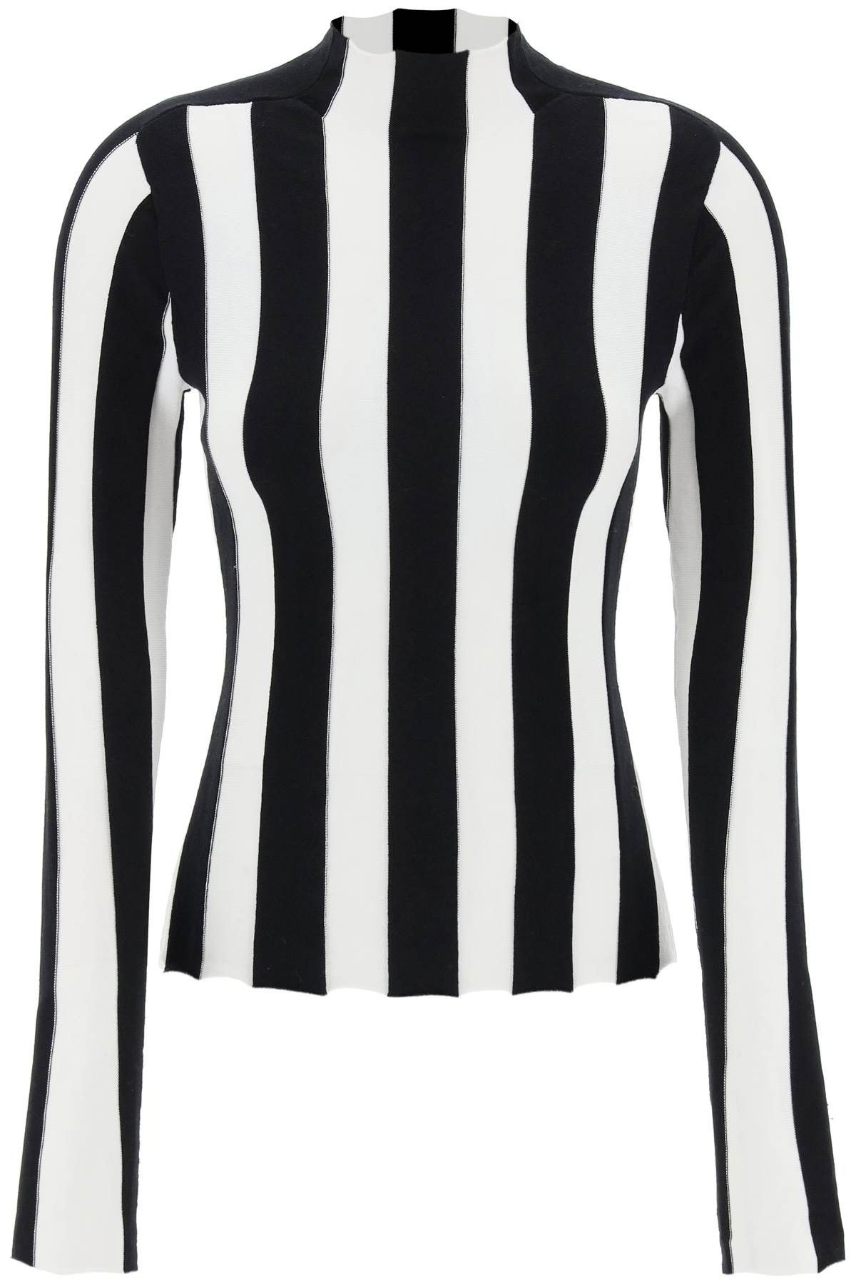 image of Interior NYC Ridley Striped Funnel-Neck Sweater in Bianco, Women's (Size Medium)