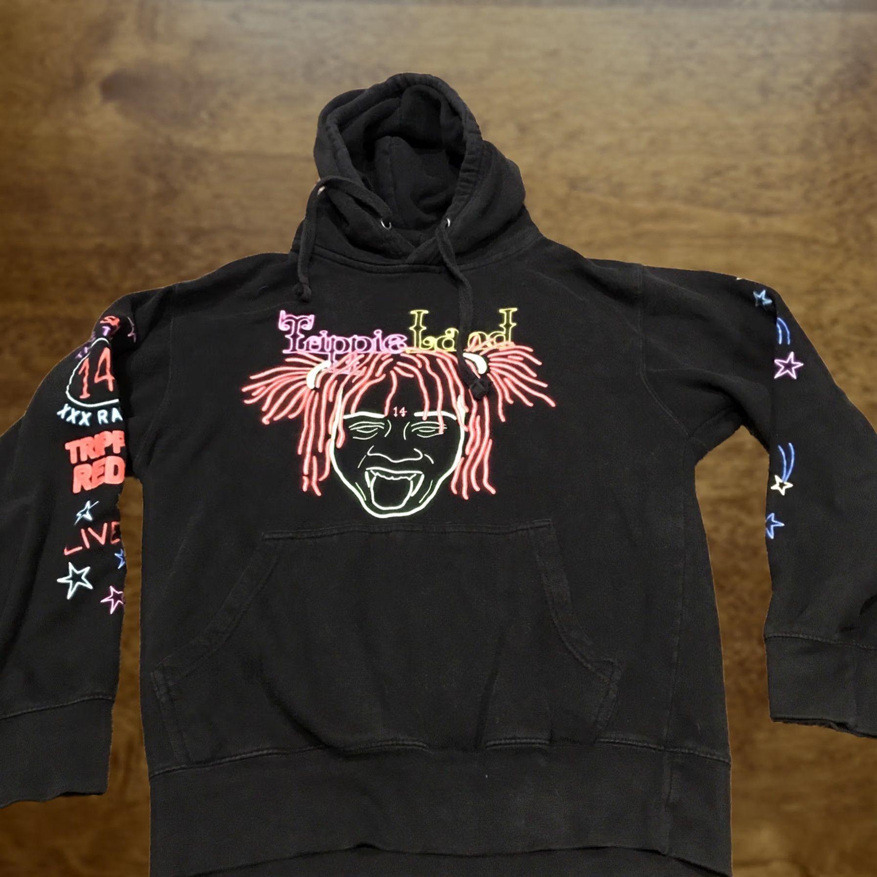 Vintage NEON Trippie Redd Trippieland Neon Rap Hoodie - Size S Black Cotton Blend Fleece Logo Pullover Men Hip Hop"} Size US S / EU 44-46 / 1 - 1 Thumbnail