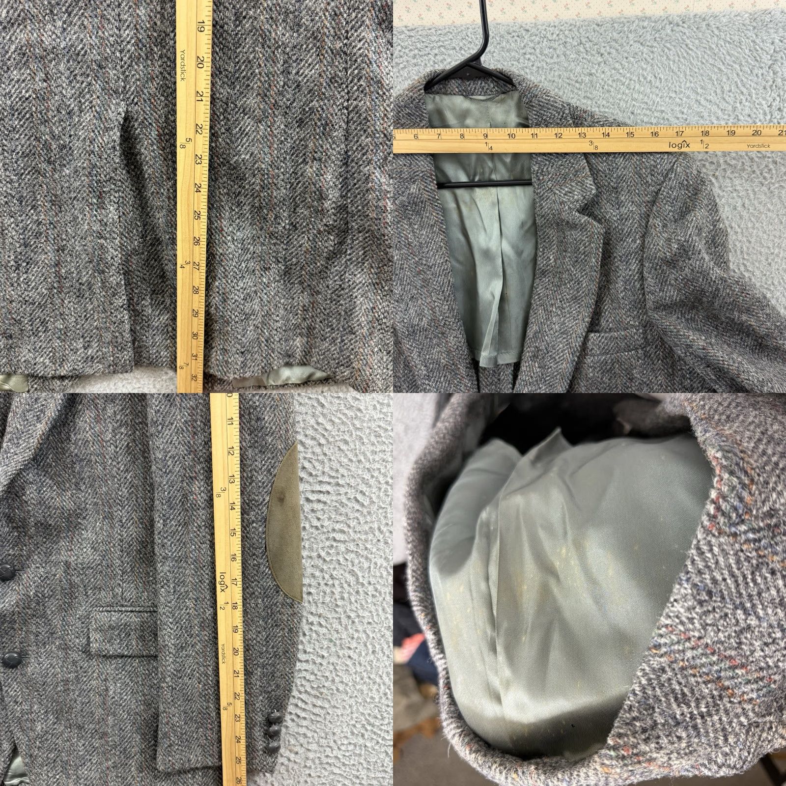 Harris Tweed VINTAGE Harris Tweed Blazer Men 40L Gray Wool Coat 3-Button Notch Lapel Herringbone Regular Fit Vintage Size 40R - 9 Thumbnail