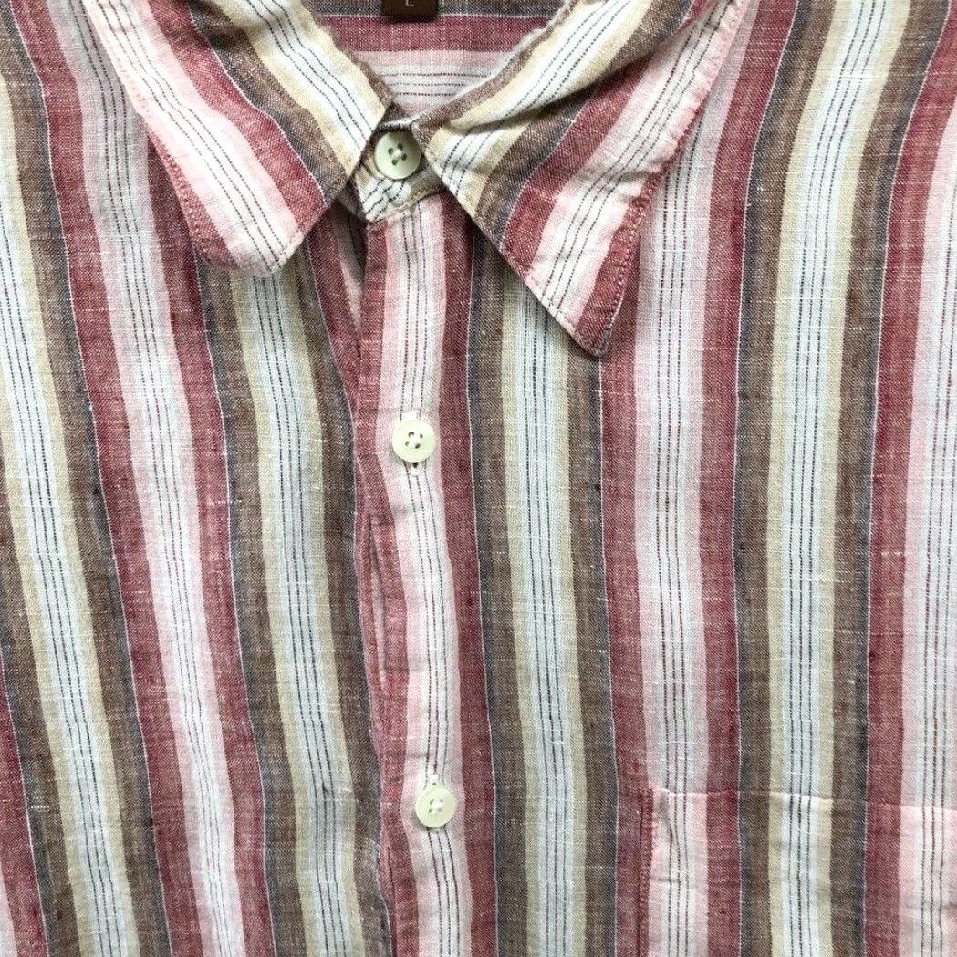 Tasso Elba Tasso Elba Linen Shirt Mens L Short Sleeve Button Up Striped Pink Brown Beach Holiday Ocean Collar Size US L / EU 52-54 / 3 - 7 Thumbnail