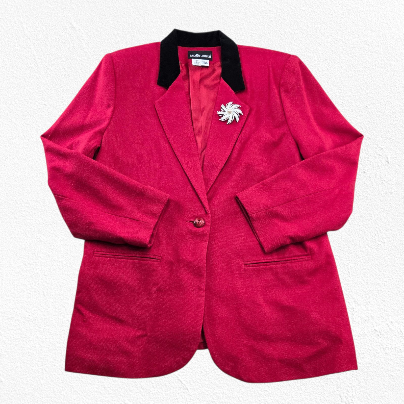 Vintage Vintage Red Wool Blazer Velvet Collar Size 16 Size XXL / US 16-18 / IT 52-54 - 2 Thumbnail