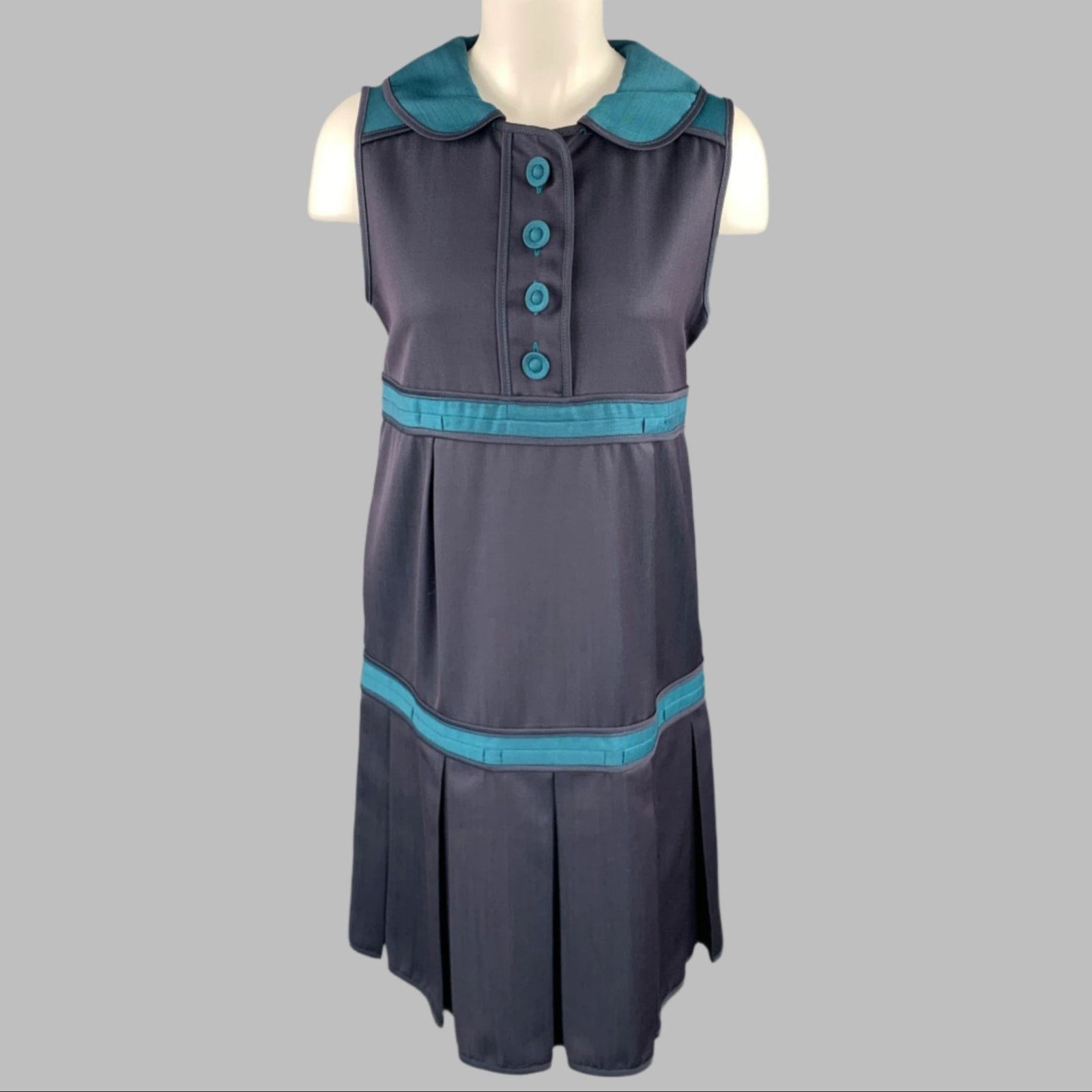 Marc by Marc Jacobs Size 6 Navy Teal Wool Corduroy Pleated Dress Size M / US 6-8 / IT 42-44 - 1 Thumbnail