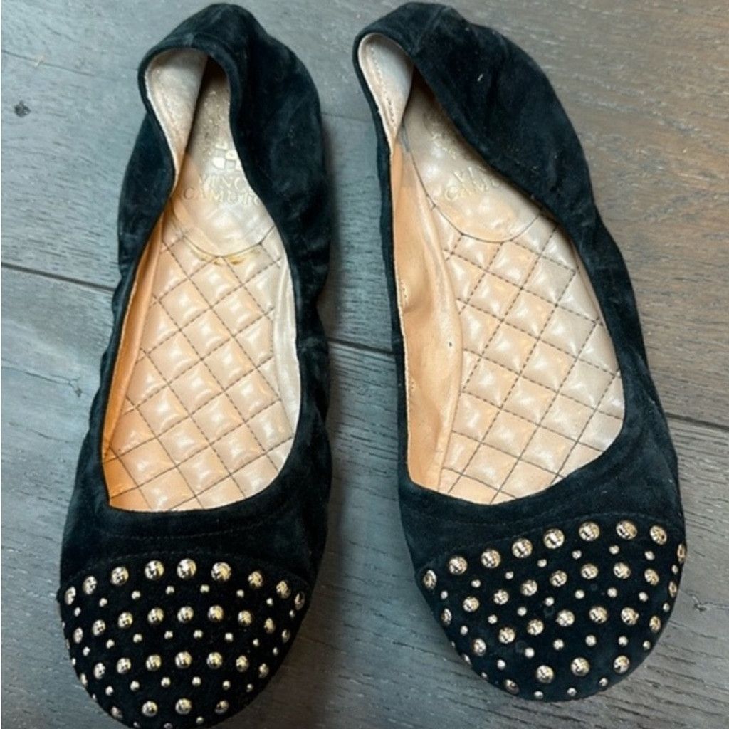 Vince Camuto Vince Camuto | Studded Black Suede Ballet Flats | Size: 10 Size US 10 / IT 40 - 1 Thumbnail