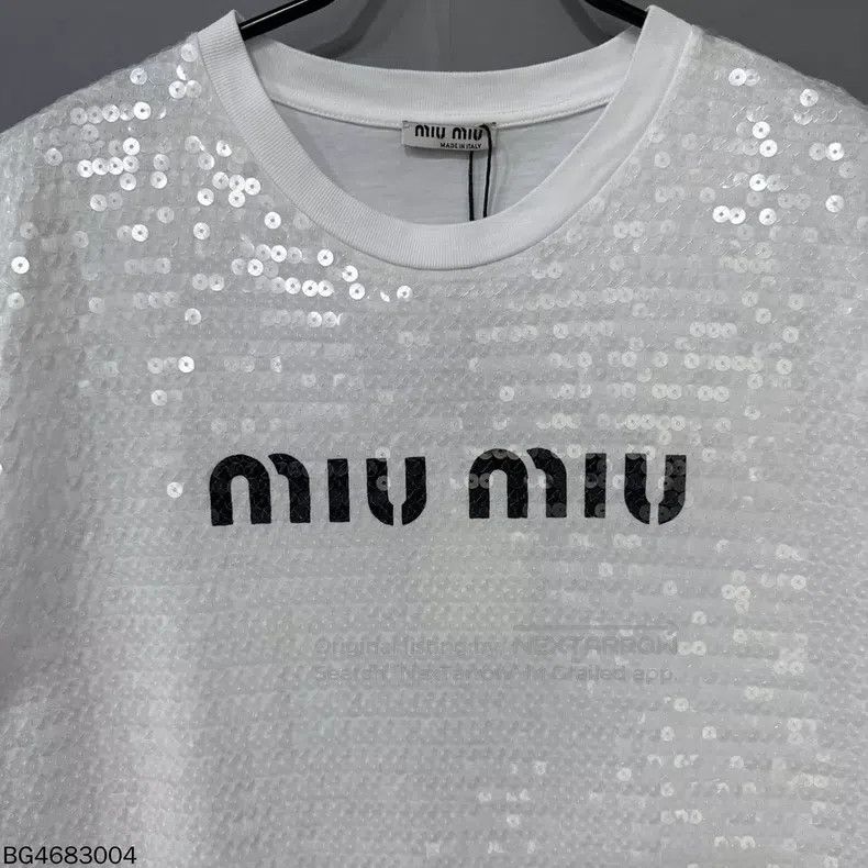 Miu Miu Miu Miu Size M Letter logo full printed sequined short slee Size M / US 6-8 / IT 42-44 - 6 Thumbnail