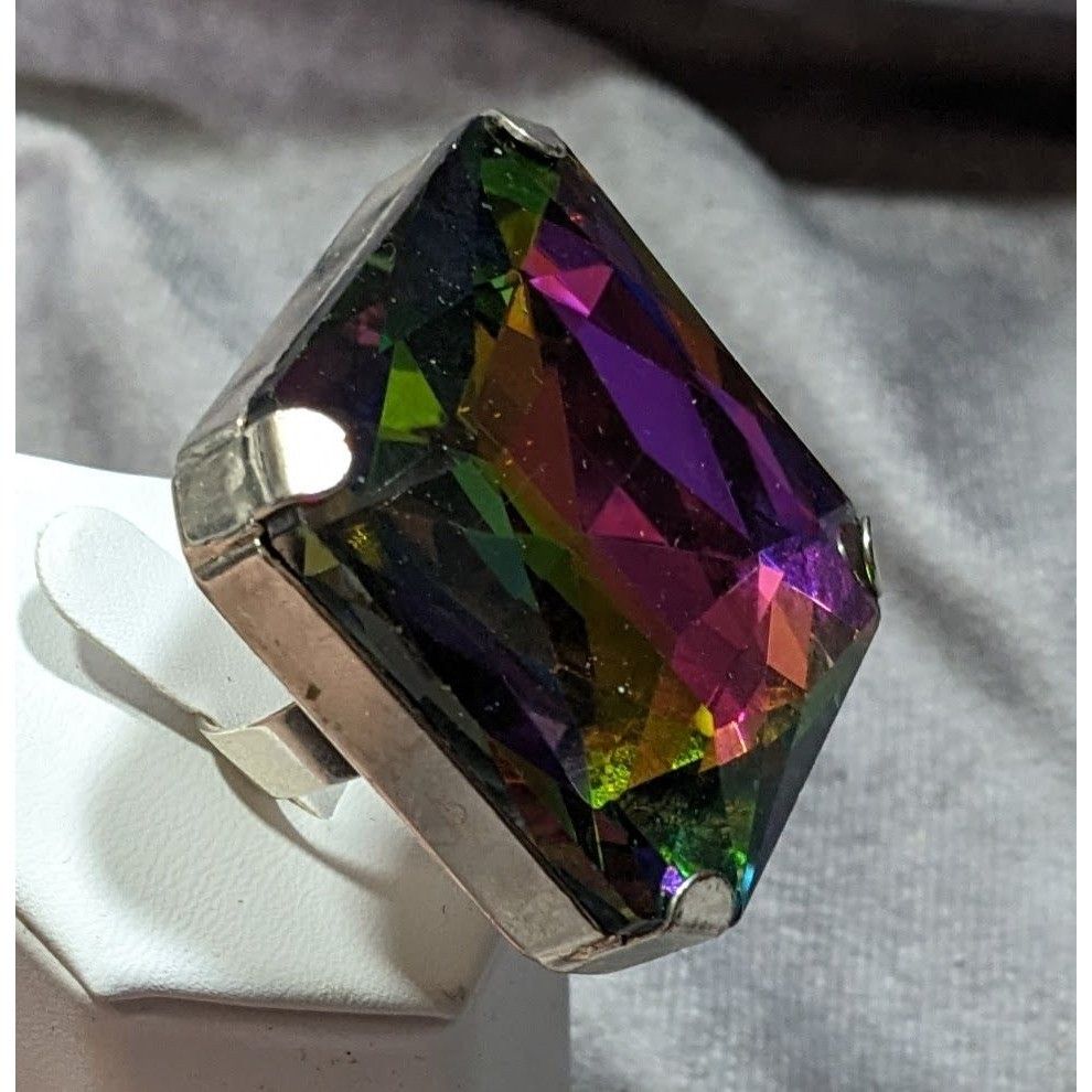 Other Fantasy Glam Rainbow Glass Oversized Faceted Costume Ring Size ONE SIZE - 10 Thumbnail