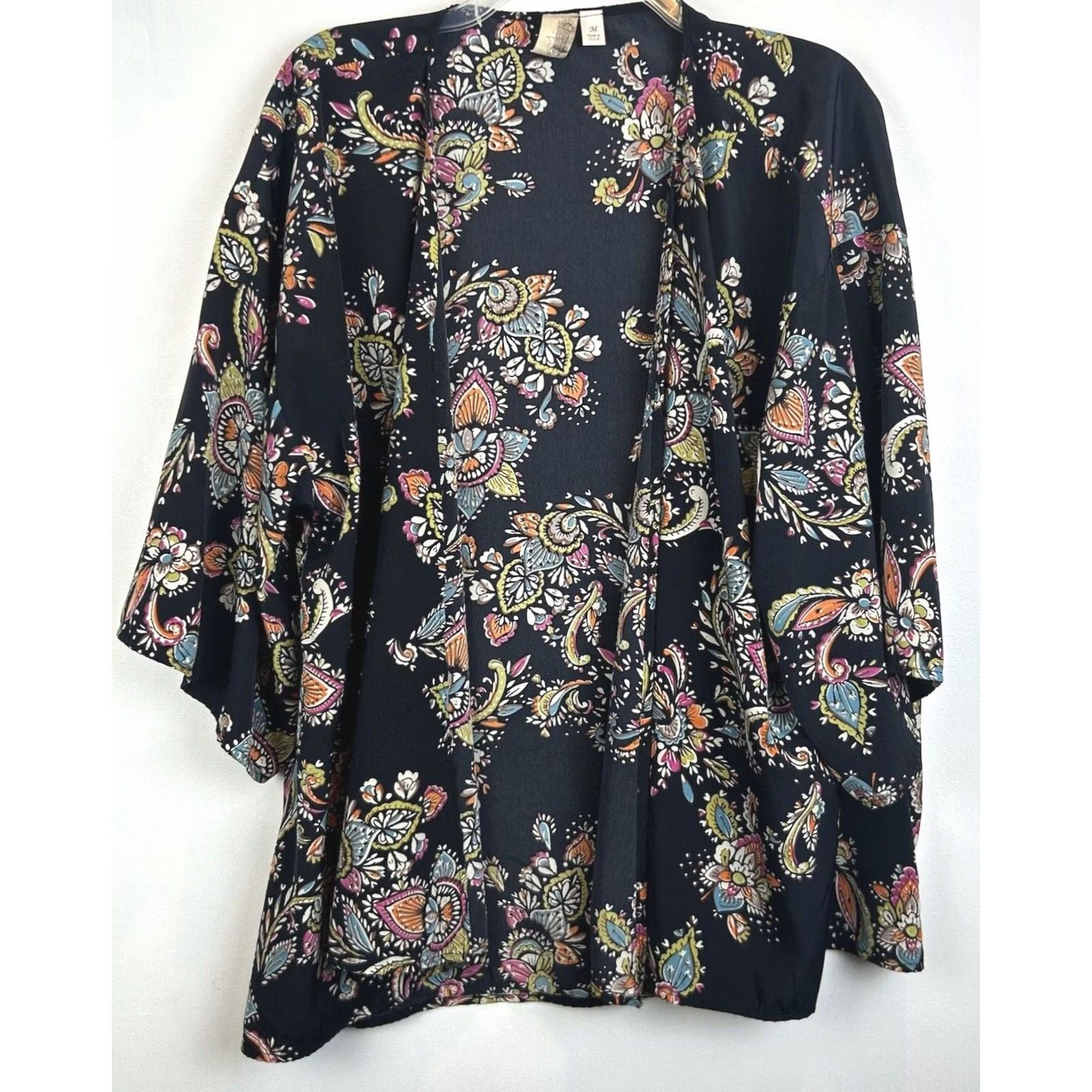 Vintage Boho Floral Kimono Medium Womens Long Oversized Festival Whimsigoth Topper Layer Size M / US 6-8 / IT 42-44 - 2 Thumbnail