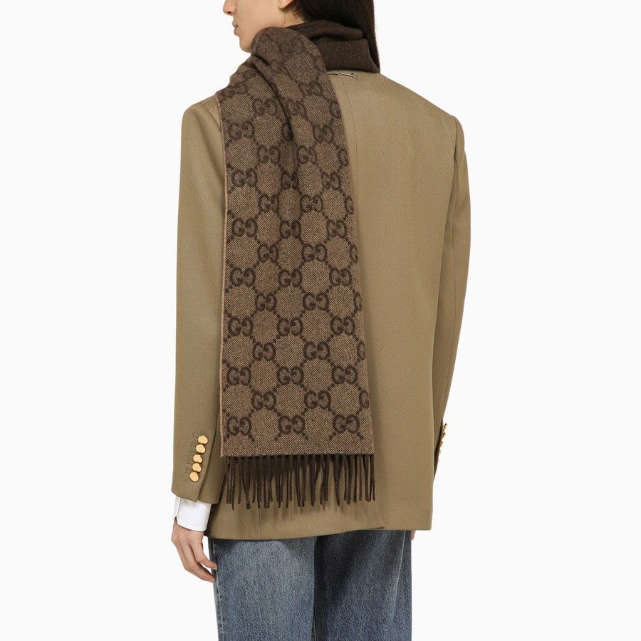 Gucci o1d2blof0824 Size: OS / Cashmere Scarf With Logo in Brown Size ONE SIZE - 2 Thumbnail