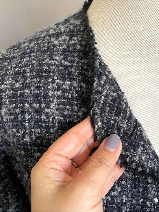 Vintage Navy Blue Gray Tweed Cropped Wool Blend Lady Blazer 🇨🇦 Size S / US 4 / IT 40 - 3 Thumbnail