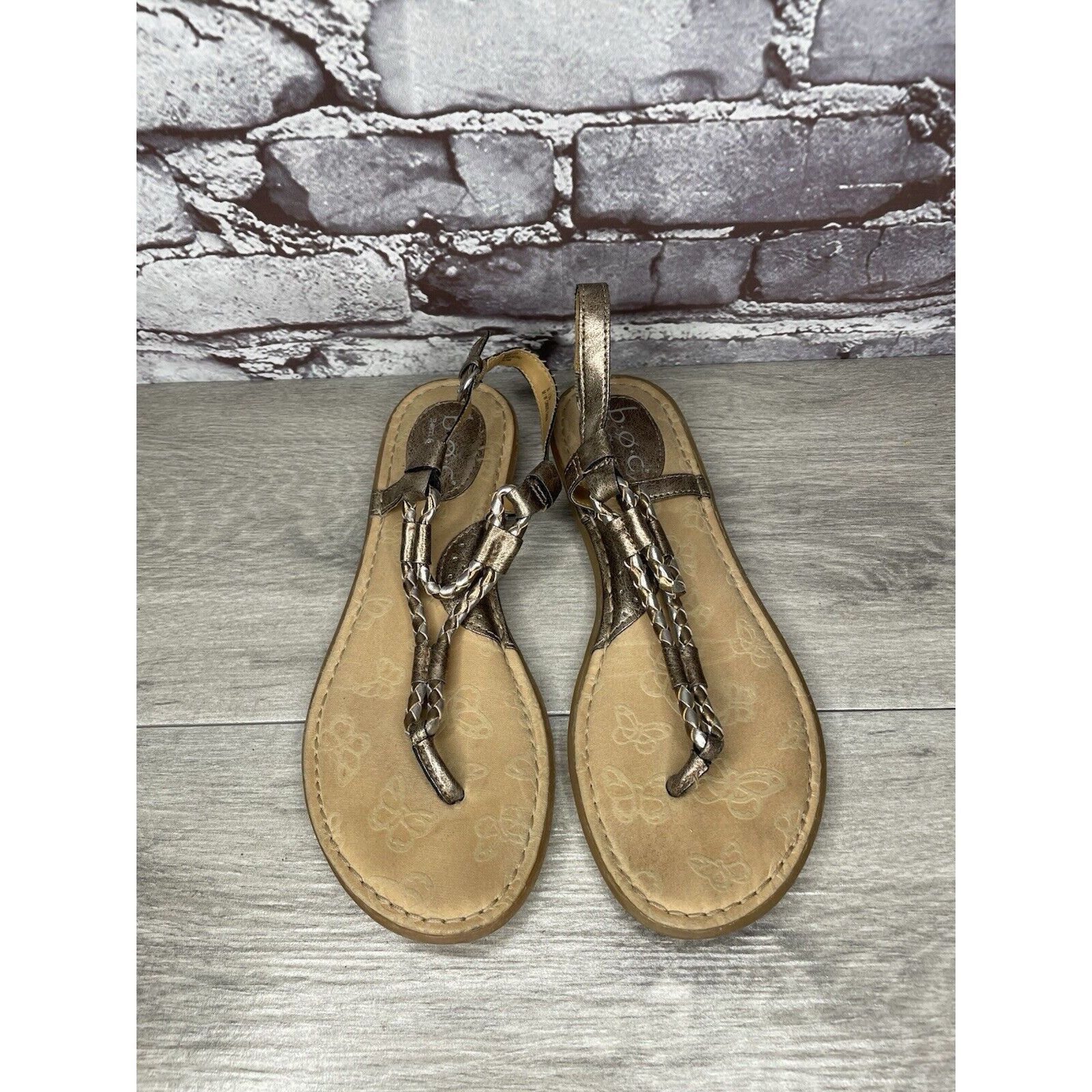 Born BOC Born Concept Bronze Metallic Leather Braided Thong Sanda Size US 8 / IT 38 - 22 Thumbnail