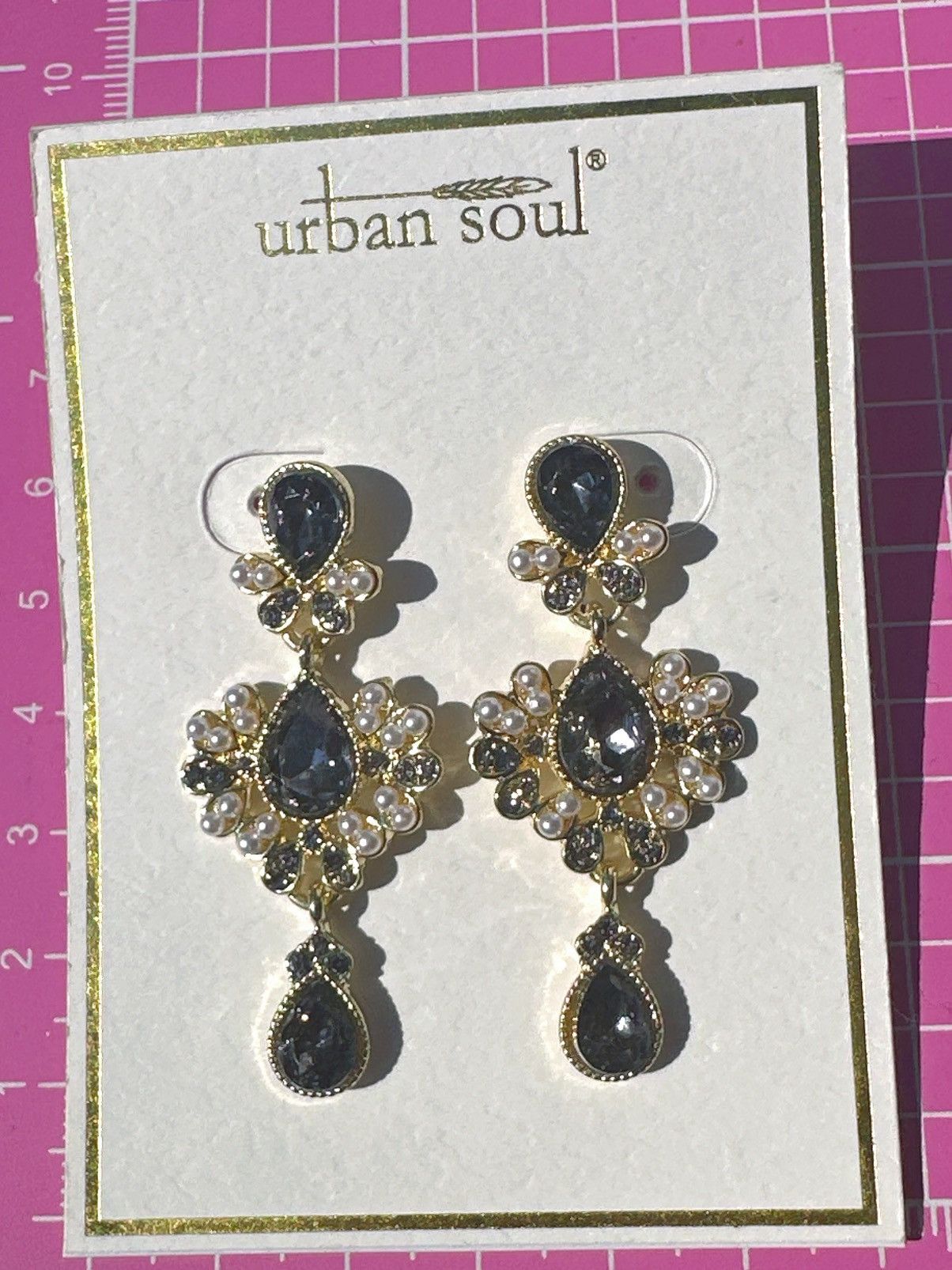 Designer Urban soul earrings gold tone gray crystals white beads drop Size ONE SIZE - 4 Thumbnail