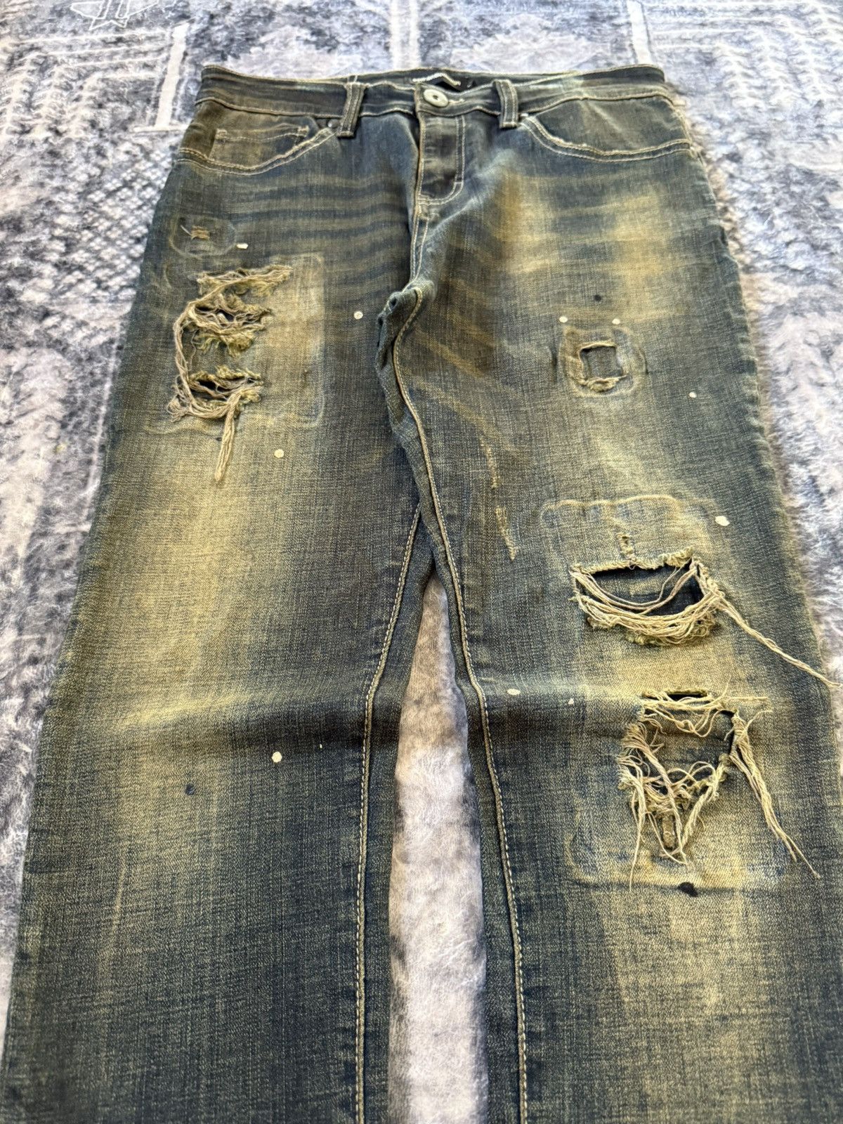 Hysteric Glamour Semantic Design Japan Mud Wash Distressed Tapered Jeans Size US 30 / EU 46 - 3 Thumbnail