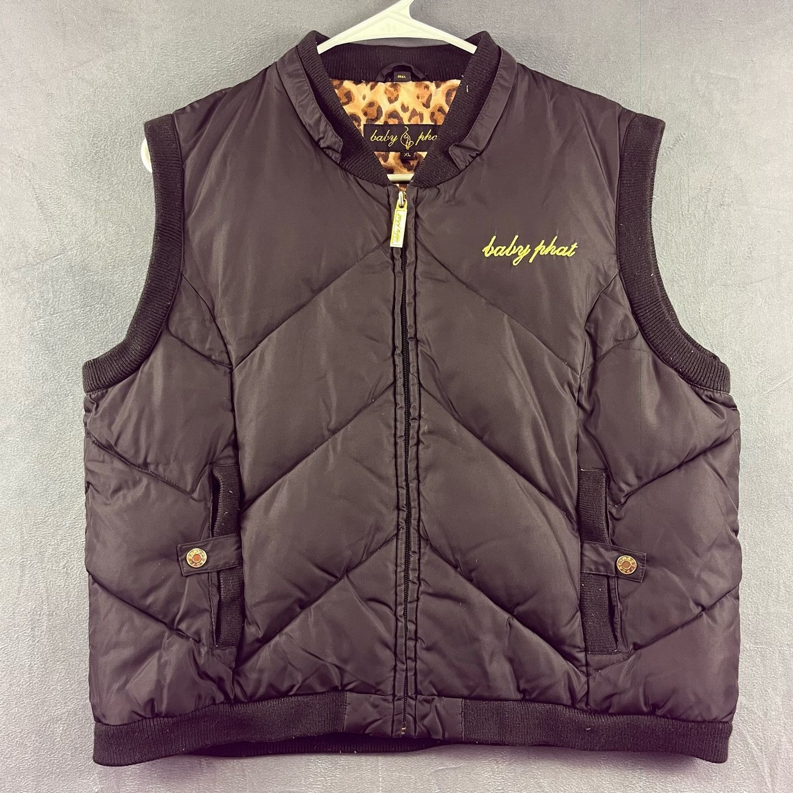 Y2K Womens XL Baby Phat Puffer Vest Logo Cheetah Quilted - Main Image