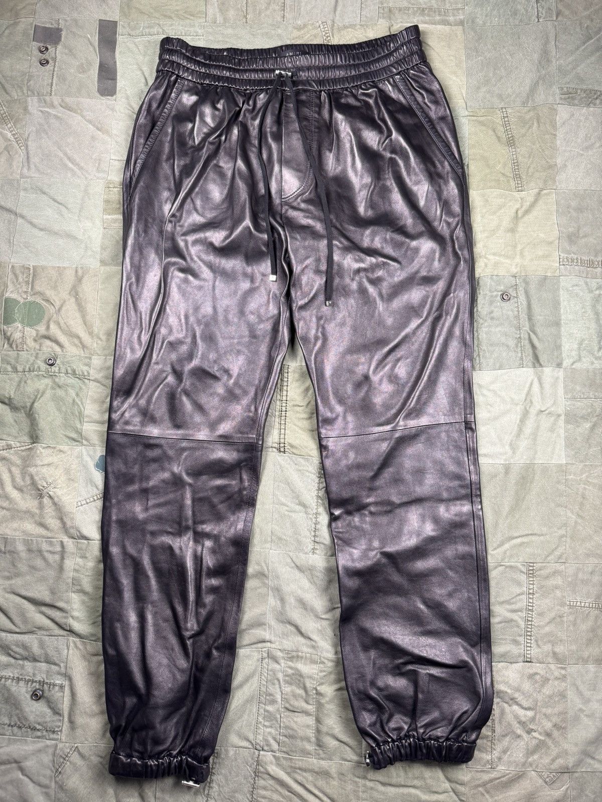 image of Amiri Baggy Leather Sweatpants in Black, Men's (Size 36)