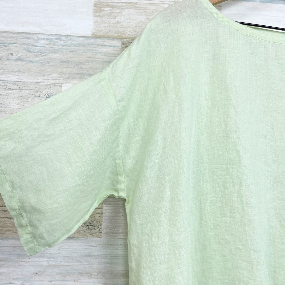 Eileen Fisher Organic Linen Top Green Lagenlook Womens M