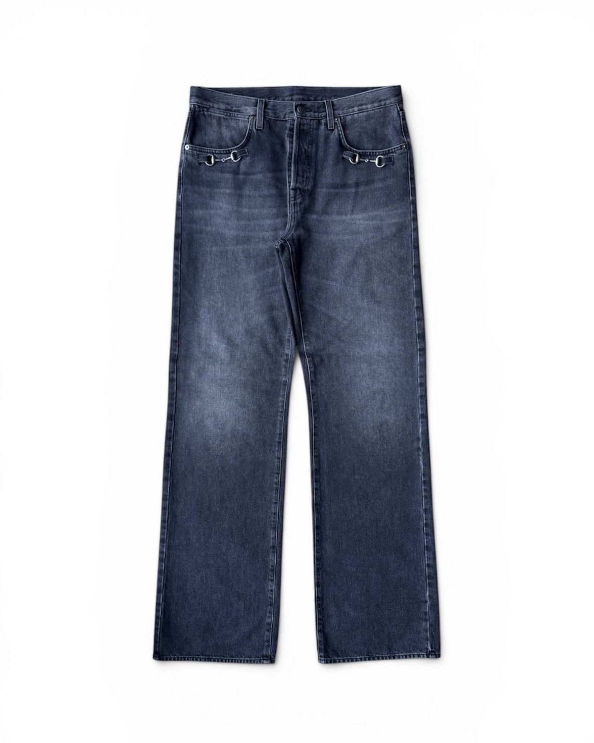 Gucci by Demna Horsebit Jeans in Washed Black/Grey Denim (IT 34