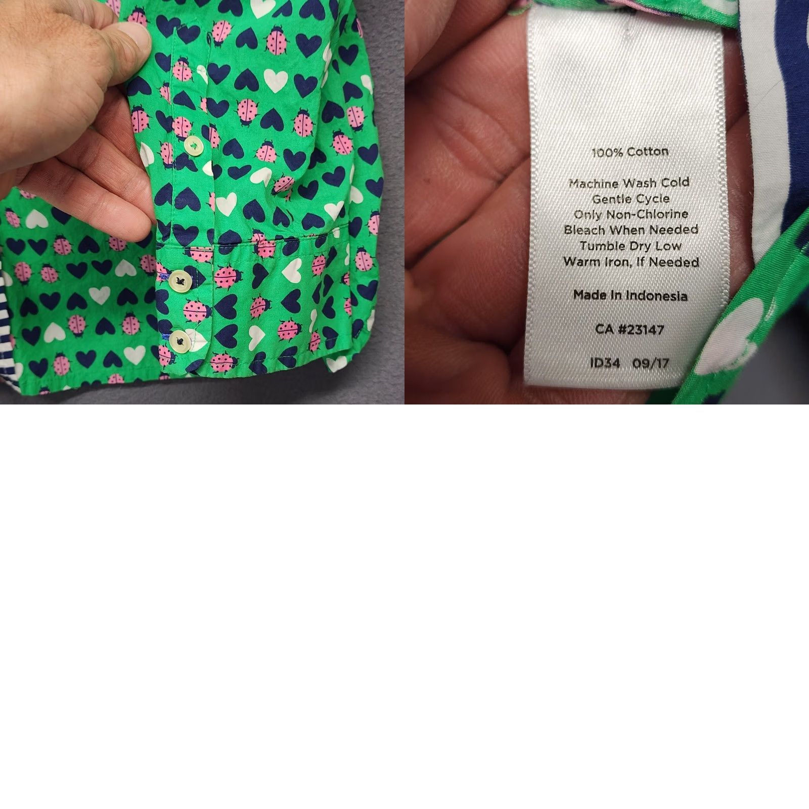 Talbots Talbots Shirt Womens Medium Green Heart Ladybug Long Sleeve Cotton Button-Front Adjustable Collar Mens? Size M / US 6-8 / IT 42-44 - 8 Thumbnail