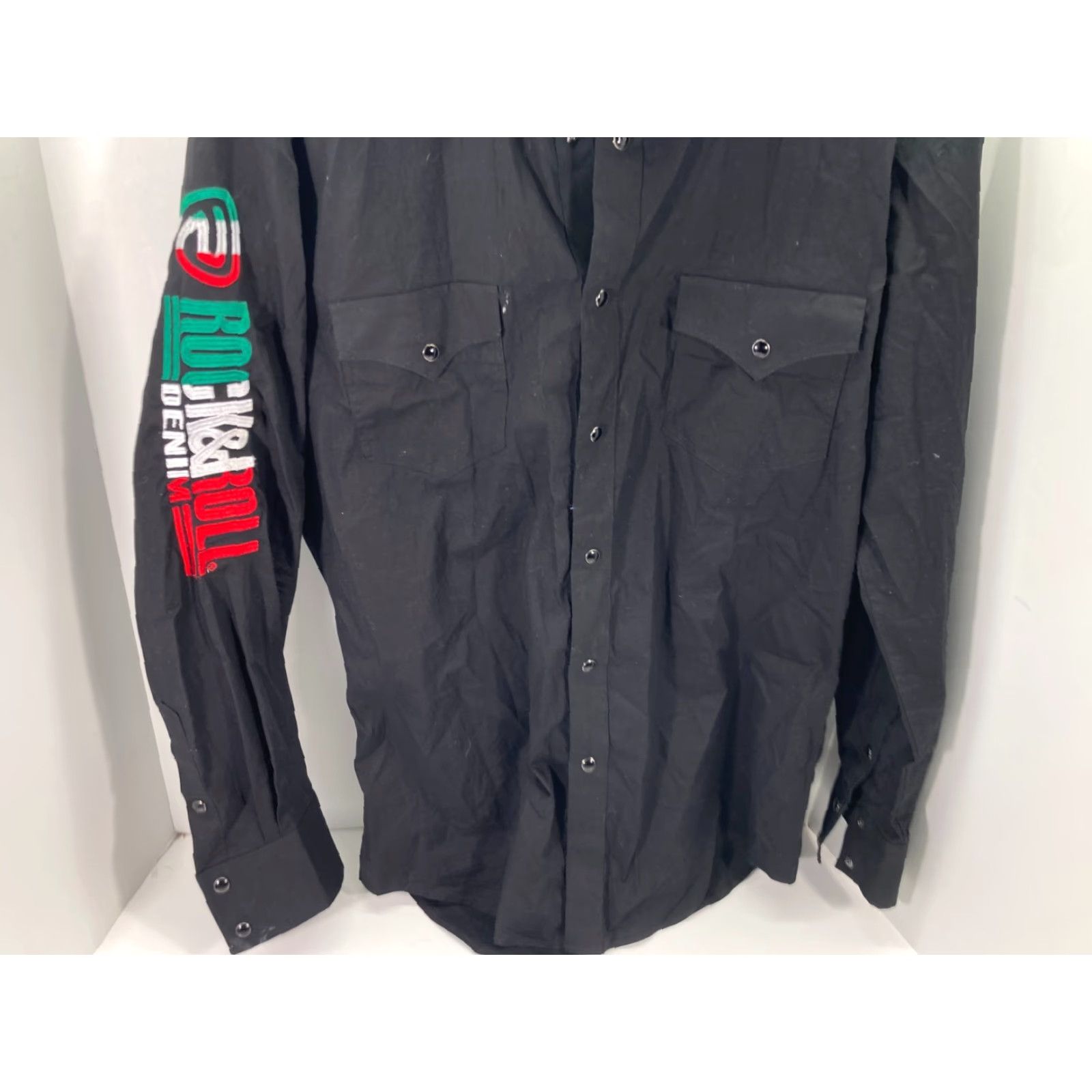 Denime Rock & Roll Denim Western Shirt Mens M Black Snap Front Cowboy Embroidered Logo Long Sleeve Size US M / EU 48-50 / 2 - 5 Thumbnail