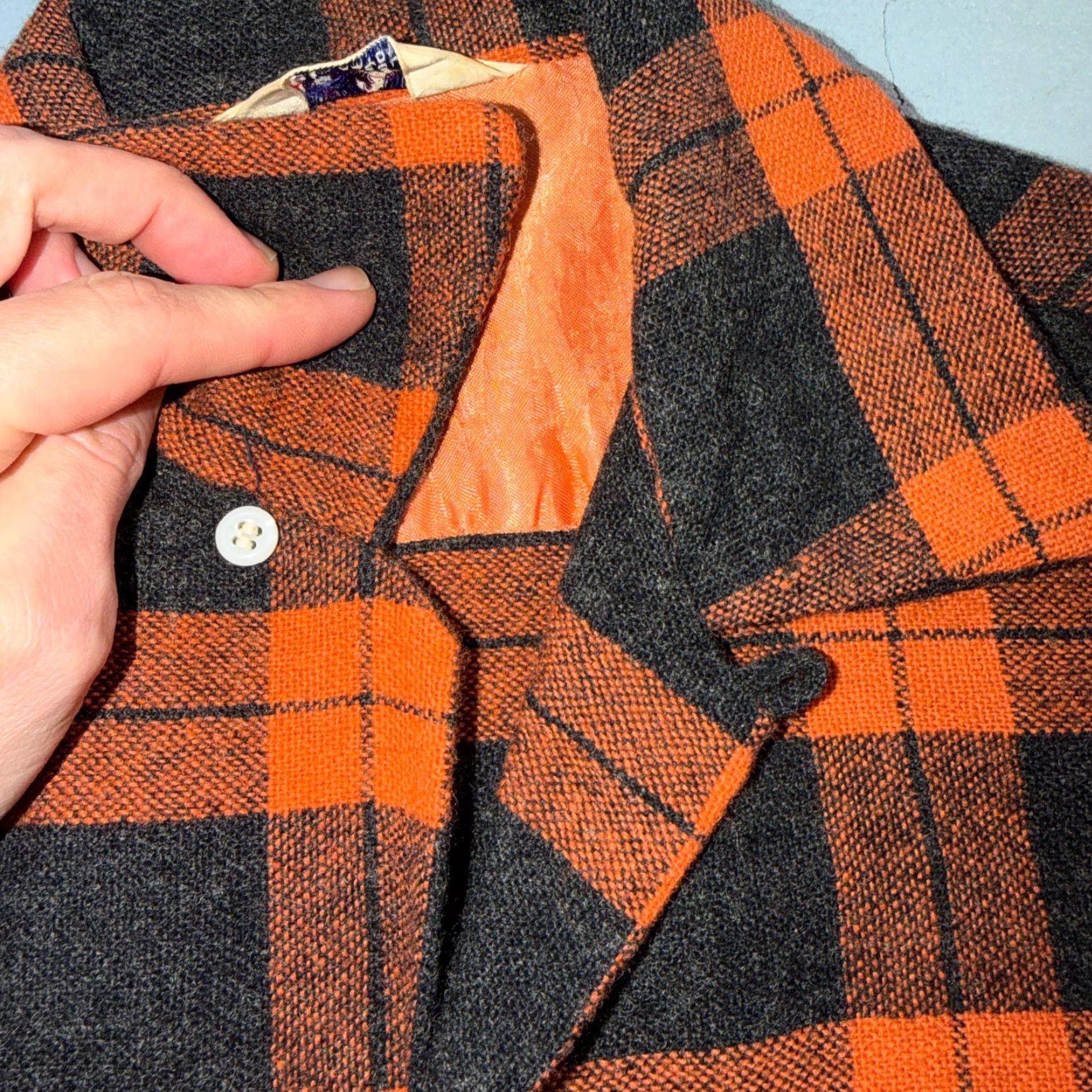 Fruit Of The Loom VINTAGE Fruit of the Loom Shirt Orange Plaid Wool Button Front Collared Rockabilly 50s 70s 1950s Mens M Size US M / EU 48-50 / 2 - 4 Thumbnail